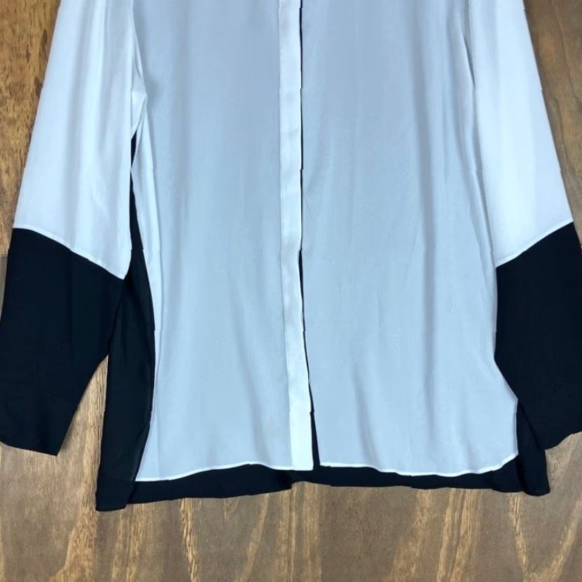 NYDJ NYDJ Blouse White Black Collared Long Sleeve Button Down Sheer XL Women’s Shirt Front View Casual Workwear Boho Preppy 2000s? Size XL / US 12-14 / IT 48-50 - 3 Thumbnail
