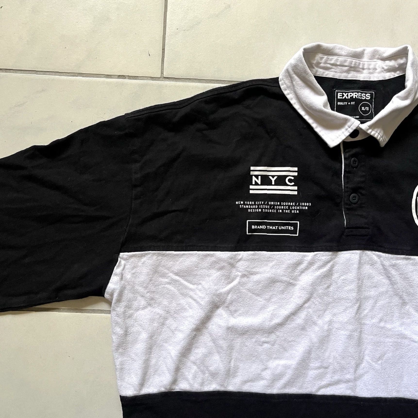 Express Express Polo Shirt XL Black Mens Embroidered Cotton Striped 6-7-1-5743 Polo Shirt Size US XL / EU 56 / 4 - 7 Thumbnail