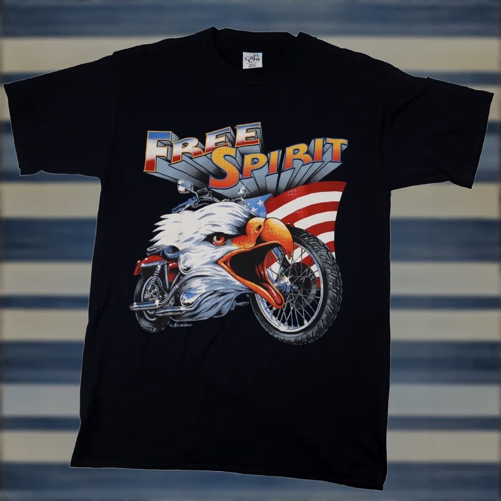 Vintage VINTAGE Free Spirit Motorcycled Eagle Mens T-Shirt Black Medium Graphic Shirt Mens Size US M / EU 48-50 / 2 - 1 Thumbnail