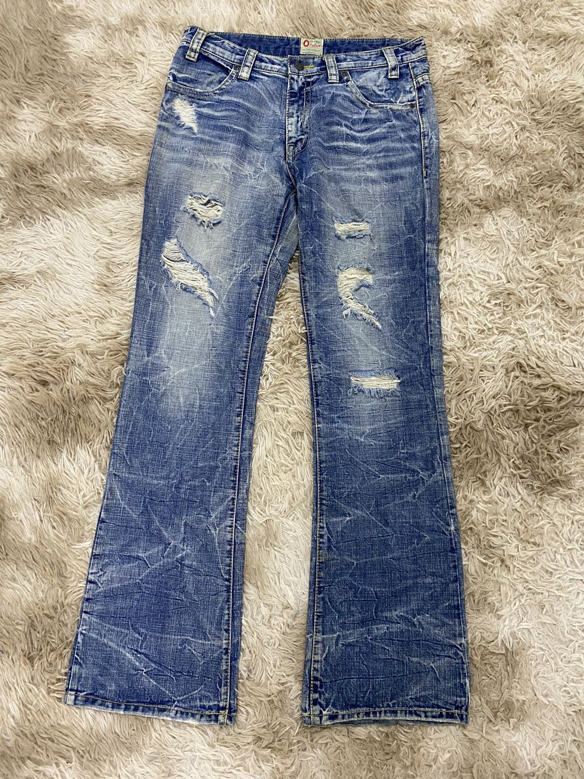 image of Archival Clothing x Distressed Denim (S6)flare Bootcut Ozz First Distressed Rusty Denim in Blue (Si