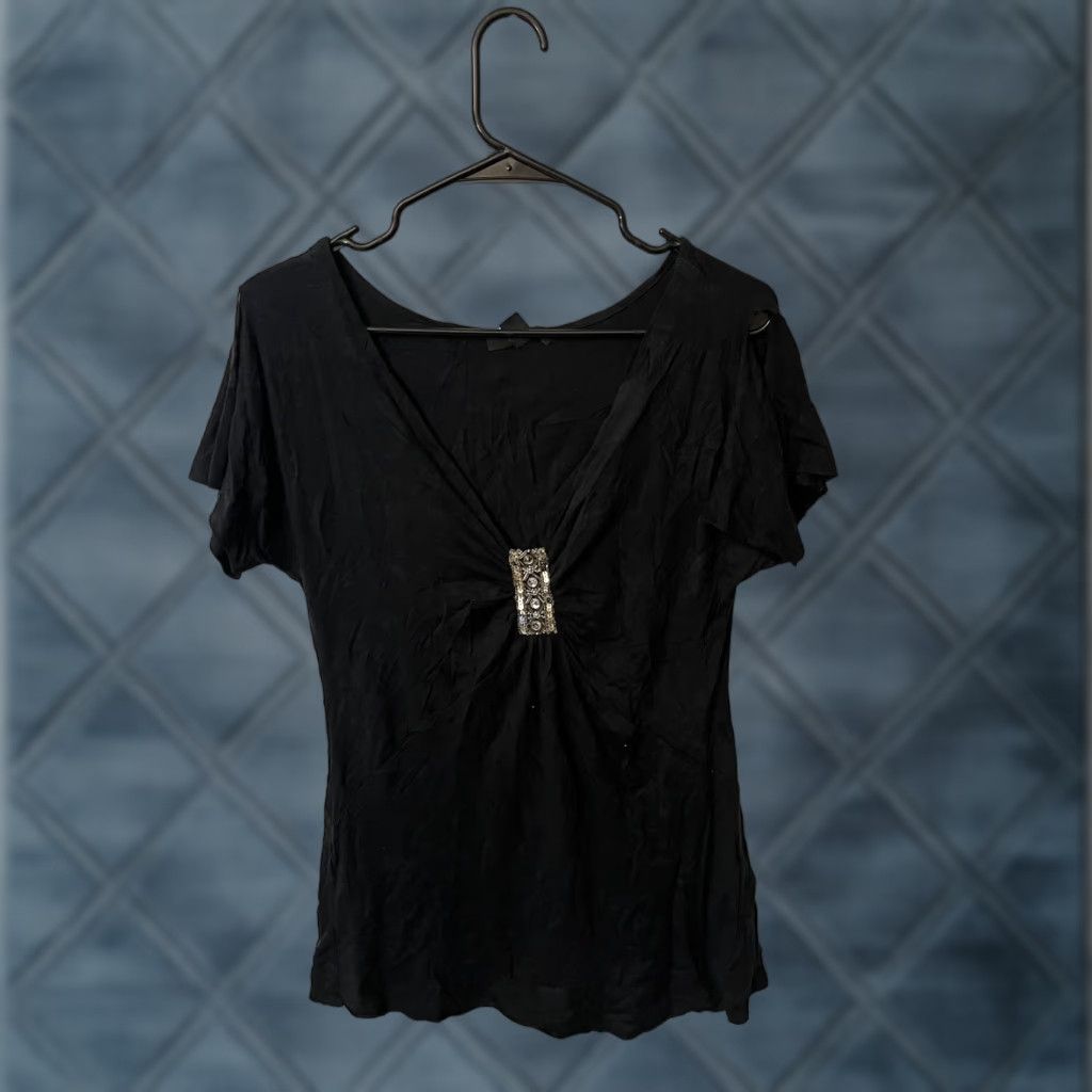 Express VINTAGE Express Women's Knit Top T-Shirt Size Large Black V-Neck Cap Sleeve Casual Made in USA Size L / US 10 / IT 46 - 1 Thumbnail