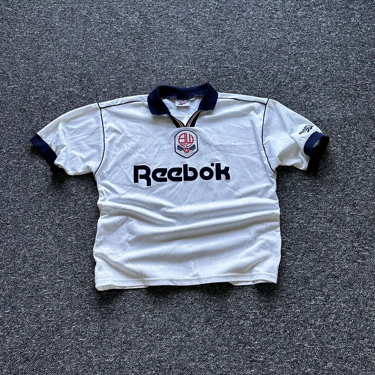 Image of Reebok x Soccer Jersey Bolton Wanderers Jerseys 1995 Rebook Blokecore in White, Men's (Size XL)