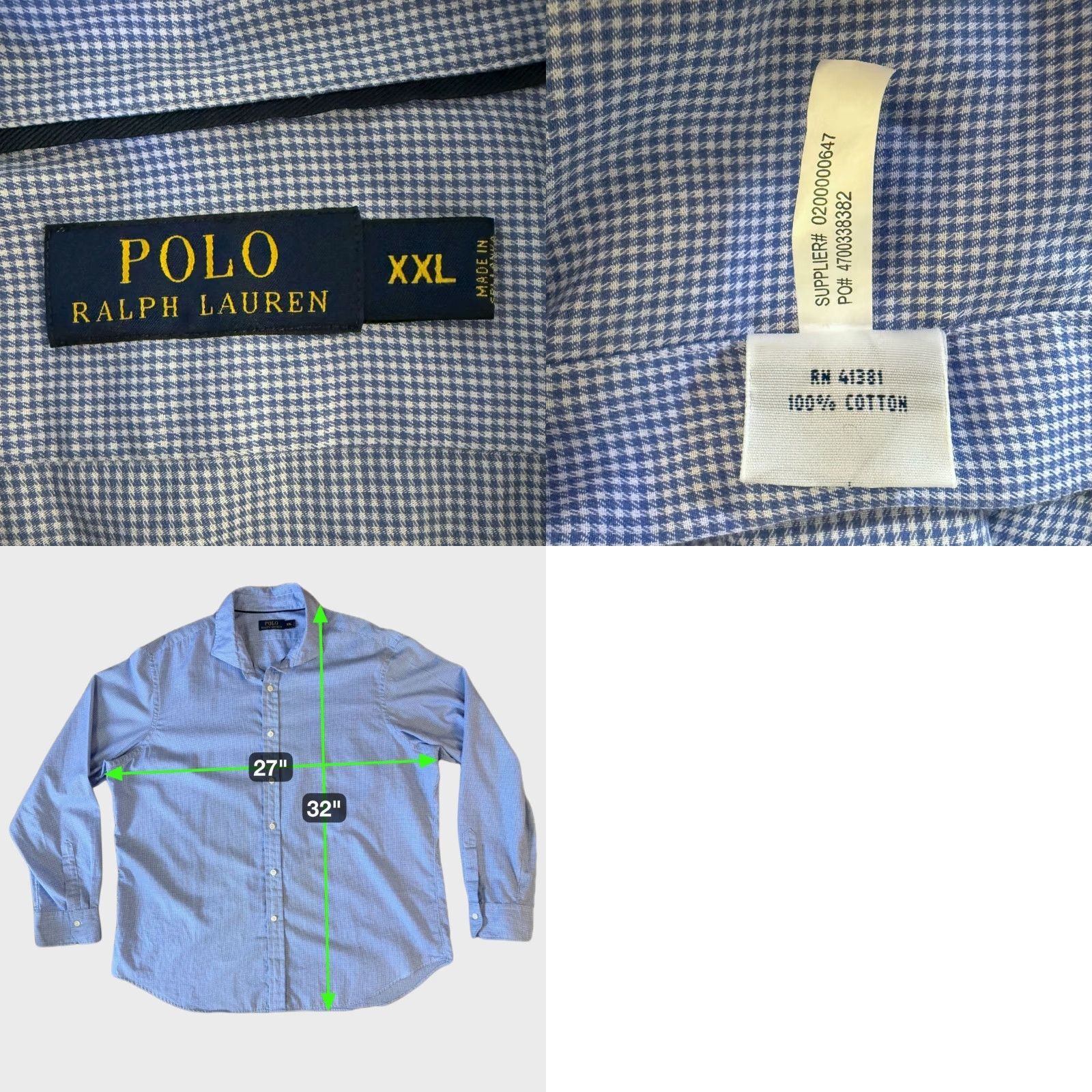 Polo Ralph Lauren POLO RALPH LAUREN Gingham Check Button-Up Shirt Blue Micro Check 2XL Men's Cotton Classic Preppy Size US XXL / EU 58 / 5 - 8 Thumbnail