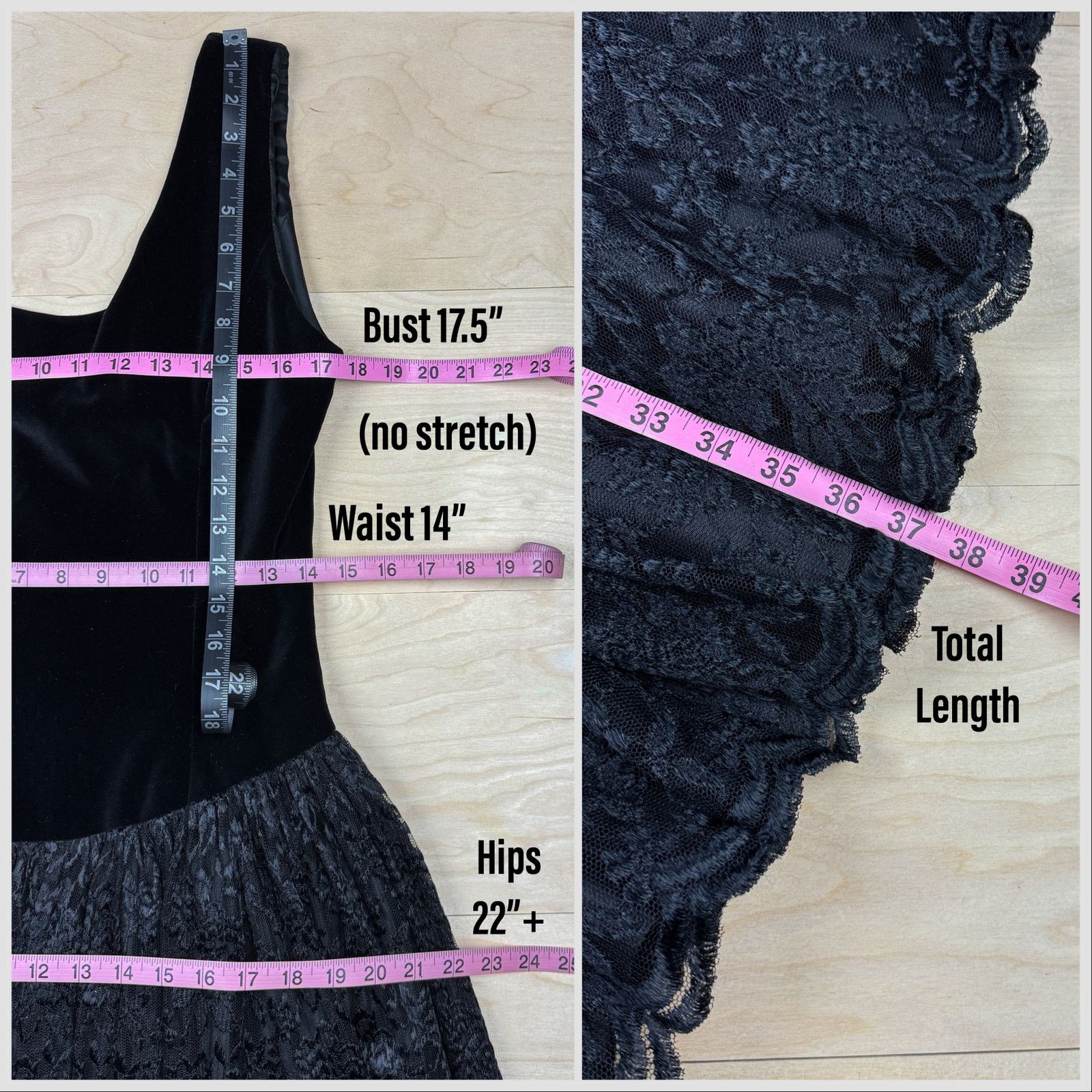 Vintage 1990s Black Velvet and Lace Sleeveless Fit and Flare Dress Size S / US 4 / IT 40 - 5 Thumbnail