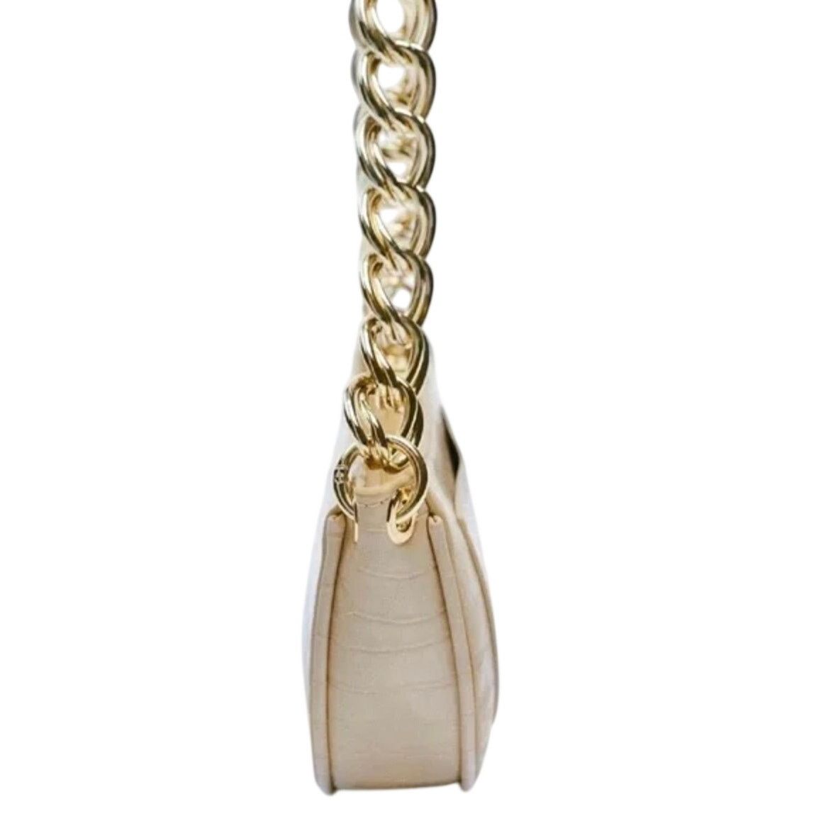 Zara Zara Cream Croc Leather Shoulder Bag Gold Chain Baguette Bag Size ONE SIZE - 6 Thumbnail