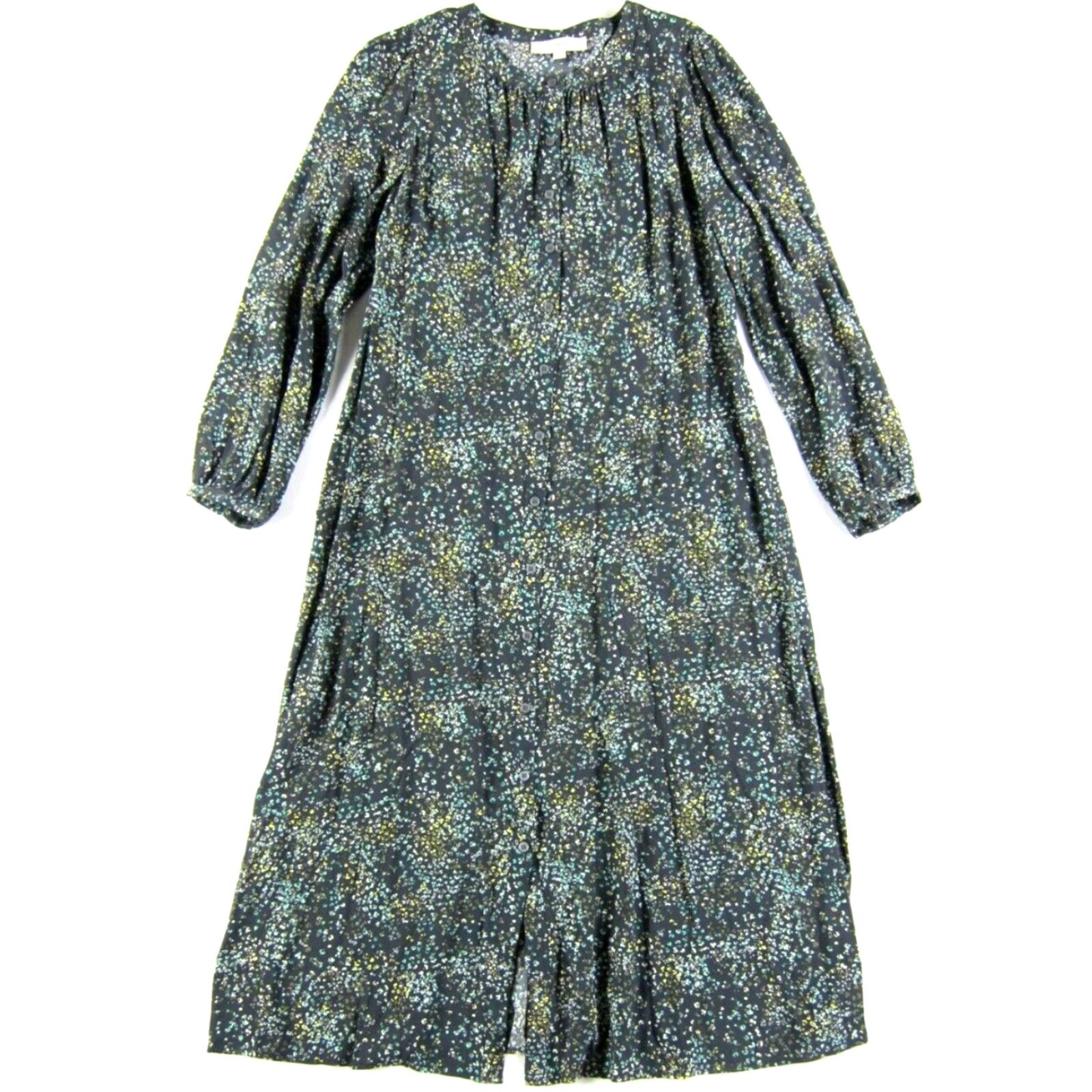 Loft VINTAGE Ann Taylor Loft Grey Blue Yellow Floral Button Down Long Sleeve Maxi Dress 12 Size XL / US 12-14 / IT 48-50 - 2 Thumbnail