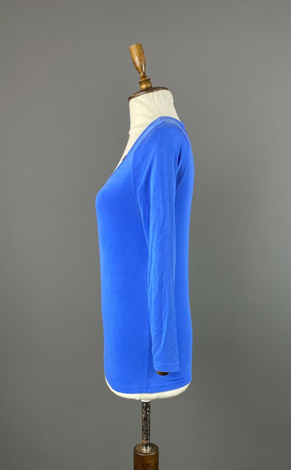 Designer Cop Copine Blue Boat Neck Long Sleeve Lesco Top Shirt Size S Size S / US 4 / IT 40 - 4 Thumbnail