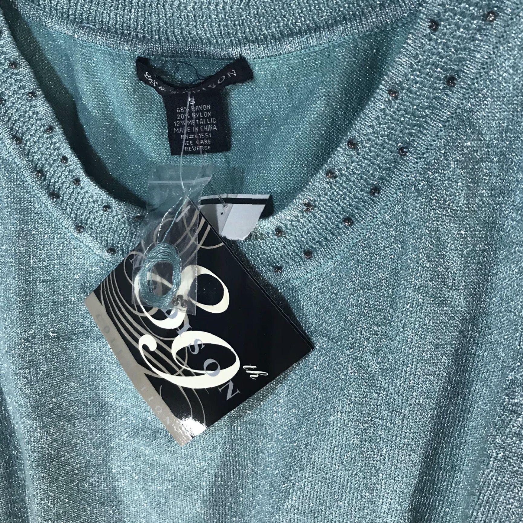 Madison VINTAGE Madison Women's Sleeveless Blouse Size S Lt. Teal Metallic Nylon Rayon Casual Strap Summer Size S / US 4 / IT 40 - 2 Thumbnail