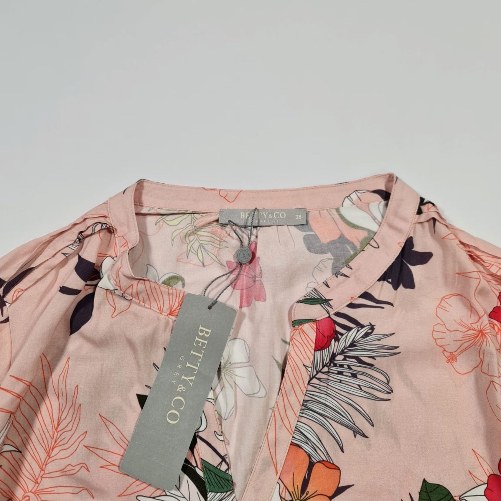 CO Betty & CO Womens Blouse Pink 12 UK Floral Long Sleeves Henley Pullover Casual Travel Ladies Top Size XL / US 12-14 / IT 48-50 - 2 Thumbnail