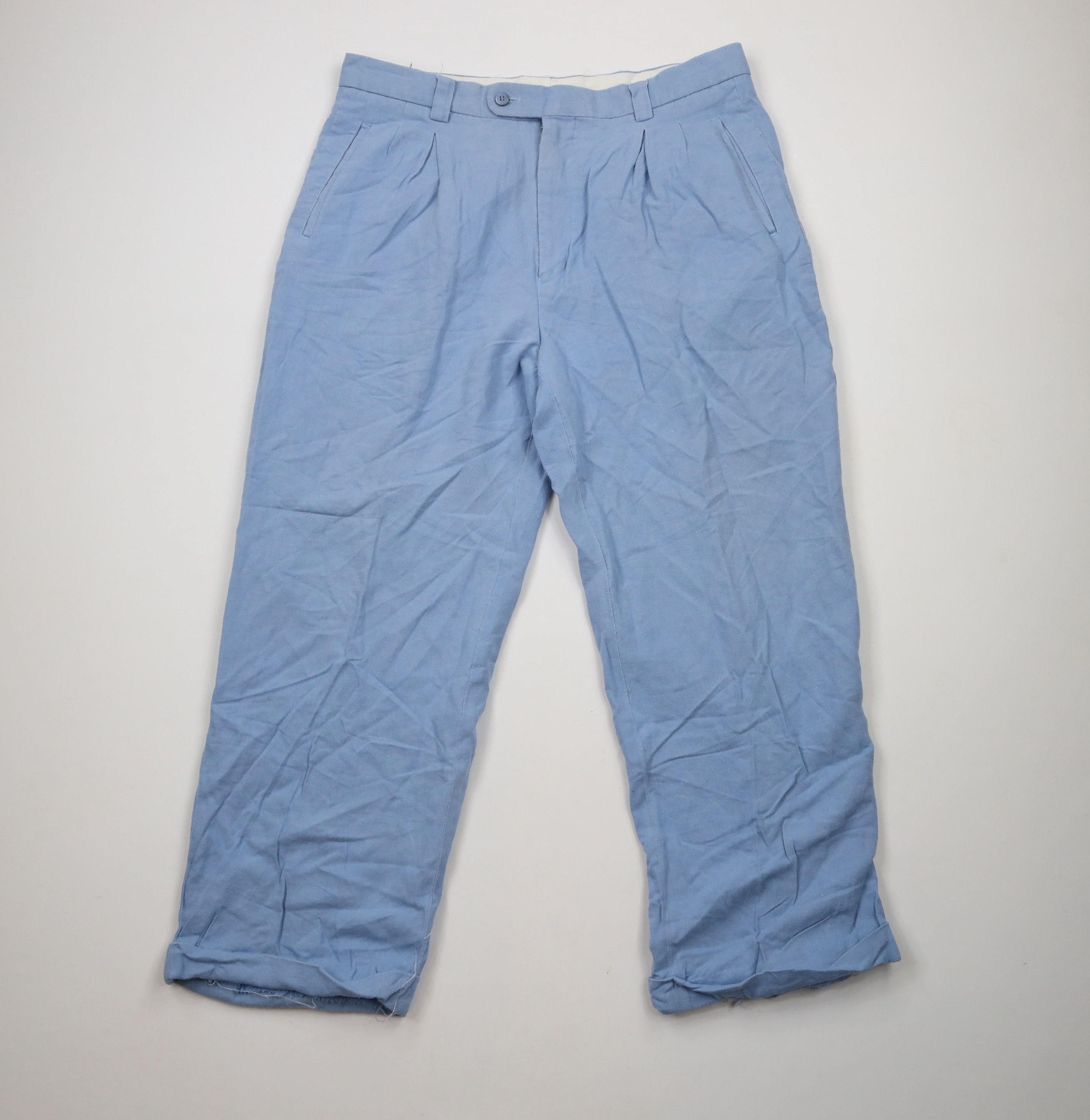 Vintage Vintage 70s Streetwear Pleated Linen Wide Leg Chinos Pants Size US 35 - 1 Thumbnail
