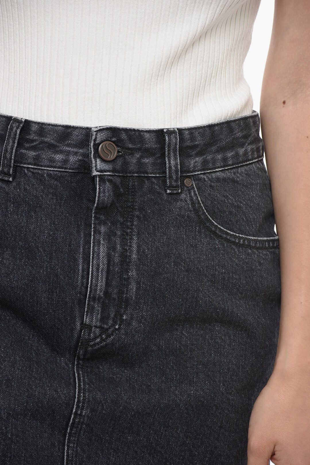 Stella McCartney og1mm0824 Stone Washed Denim Miniskirt in Black Size 28" / US 6 / IT 42 - 3 Thumbnail