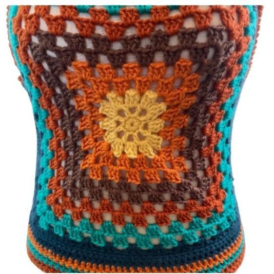 Handmade Crochet Vest Tank Top Retro 70's Hippie Granny Square Rib Ti Size ONE SIZE - 2 Thumbnail