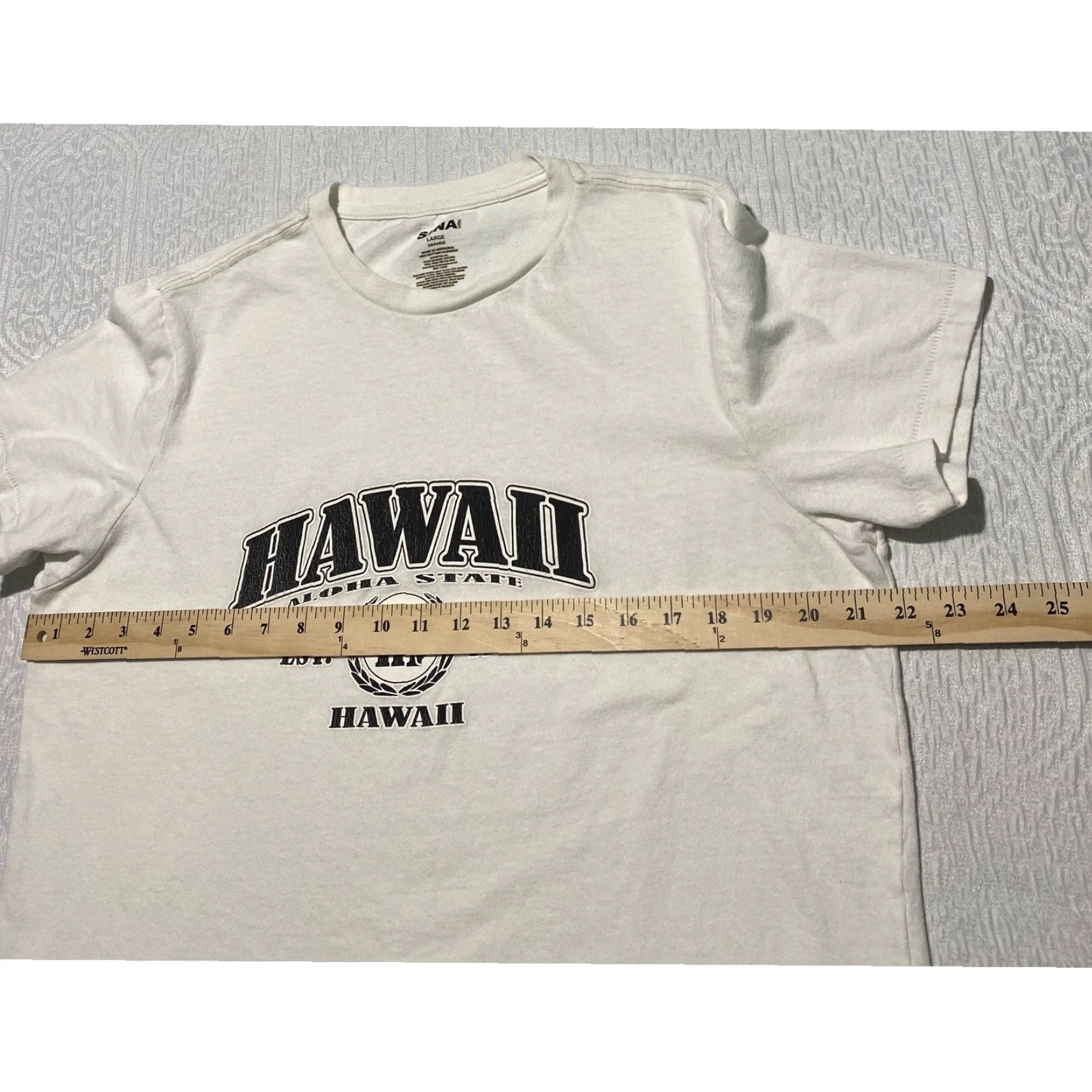 Vintage SUNA Hawaii Aloha State Est 1959 Graphic T-Shirt Mens White Cotton Tee Size US L / EU 52-54 / 3 - 8 Thumbnail