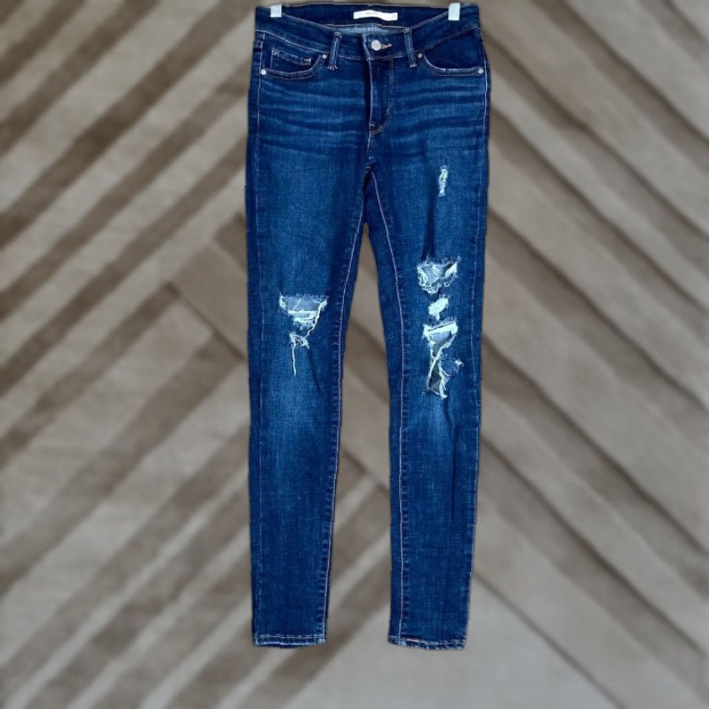 Levi's Levis 711 Womens Jeans Blue Denim Mid Rise Distressed Skinny Stretch 25 Jeans Women Blue Distressed Skinny 711 Mid Rise 25 Size 42" / US 20 - 1 Thumbnail