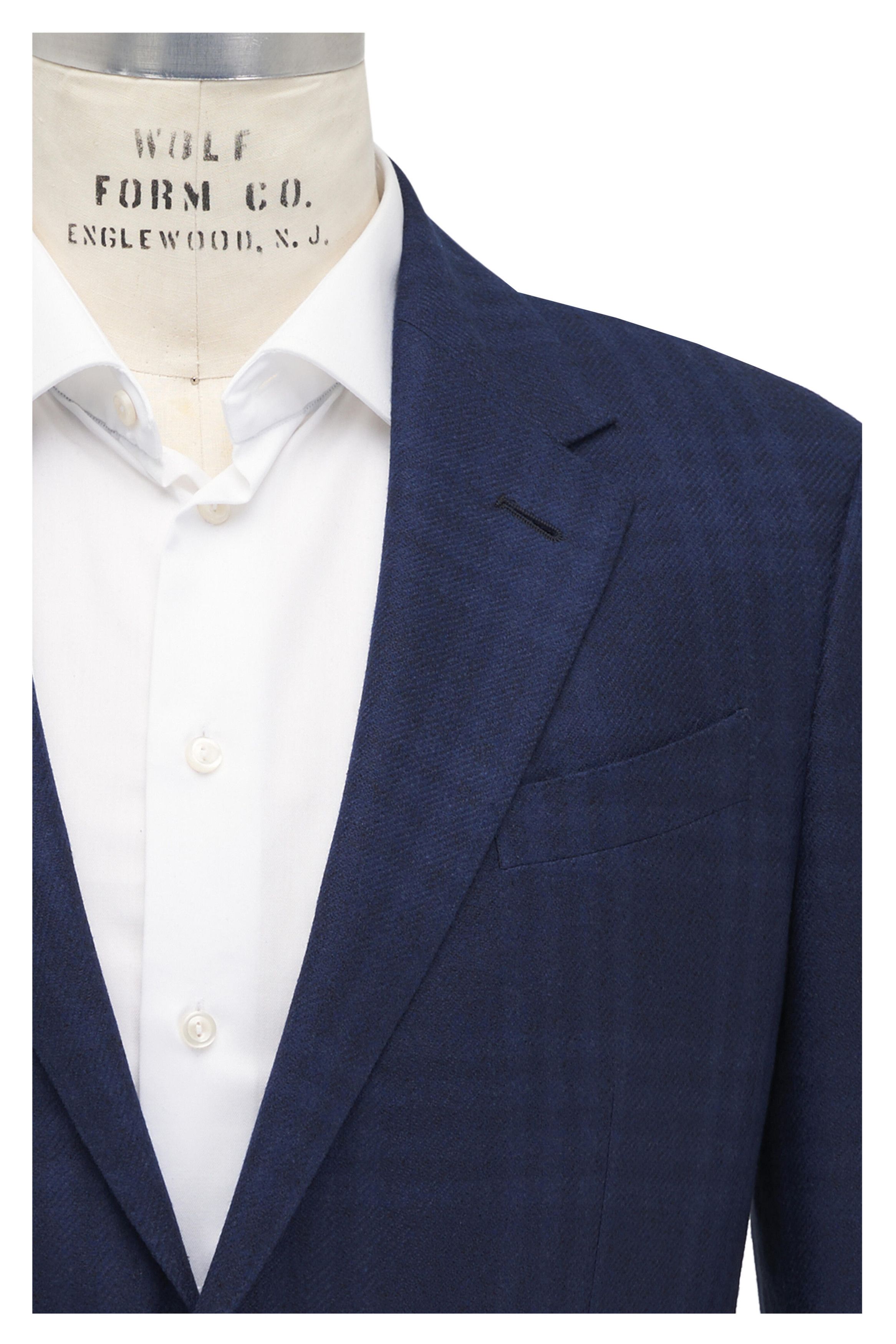 Z Zegna o1mtch0225 Plaid Wool, Silk & Linen Sportcoat in Navy Size US L / EU 52-54 / 3 - 2 Thumbnail