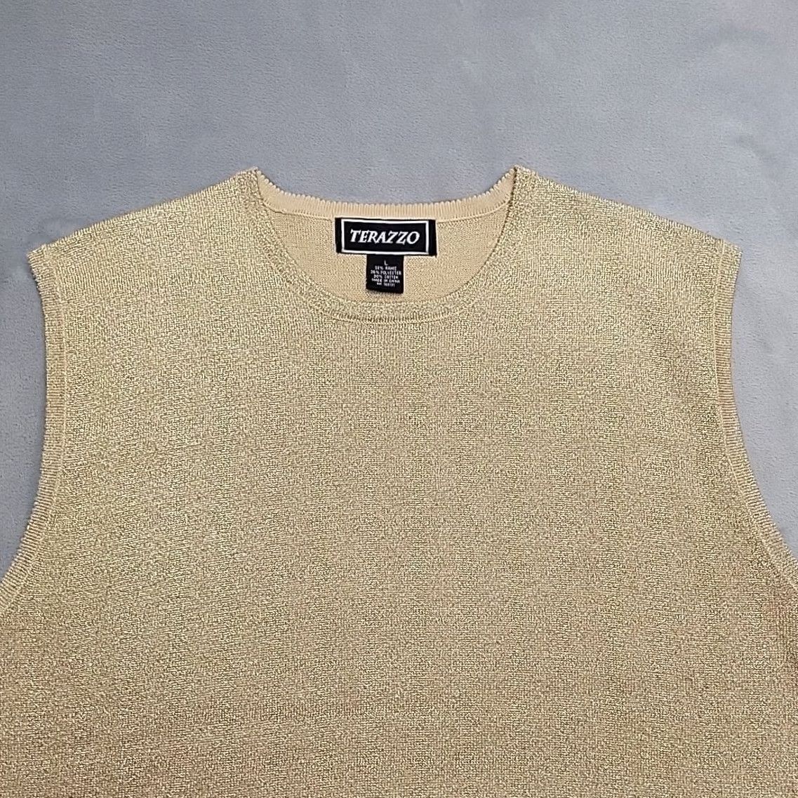 Coldwater Creek Terazzo Top Women L Metallic Gold Knit Sleeveless Ramie Blend Capsule Wardrobe Size L / US 10 / IT 46 - 2 Thumbnail