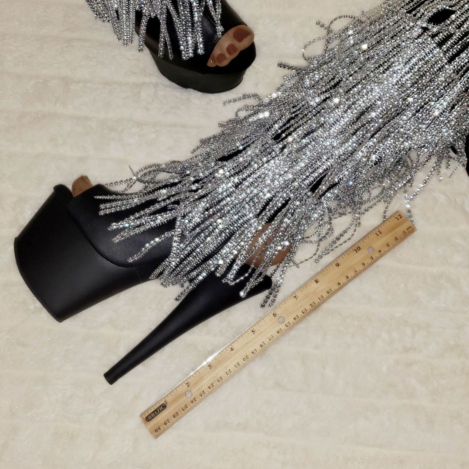 Other Adore 2024 Silver Fringe Black Platform 7" High Heel Fringe Size US 10 / IT 40 - 9 Thumbnail