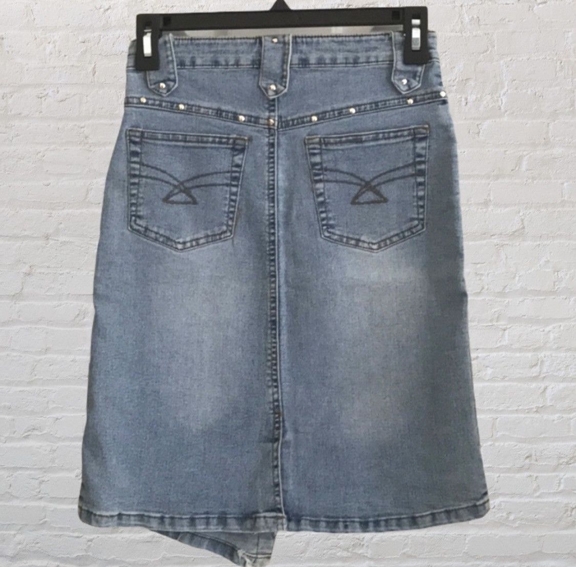 Other HIGH WAISTED BACK SLIT ASYMMETRICAL EMBELLISHED JEAN SKIRT Size 26" / US 2 / IT 38 - 2 Thumbnail