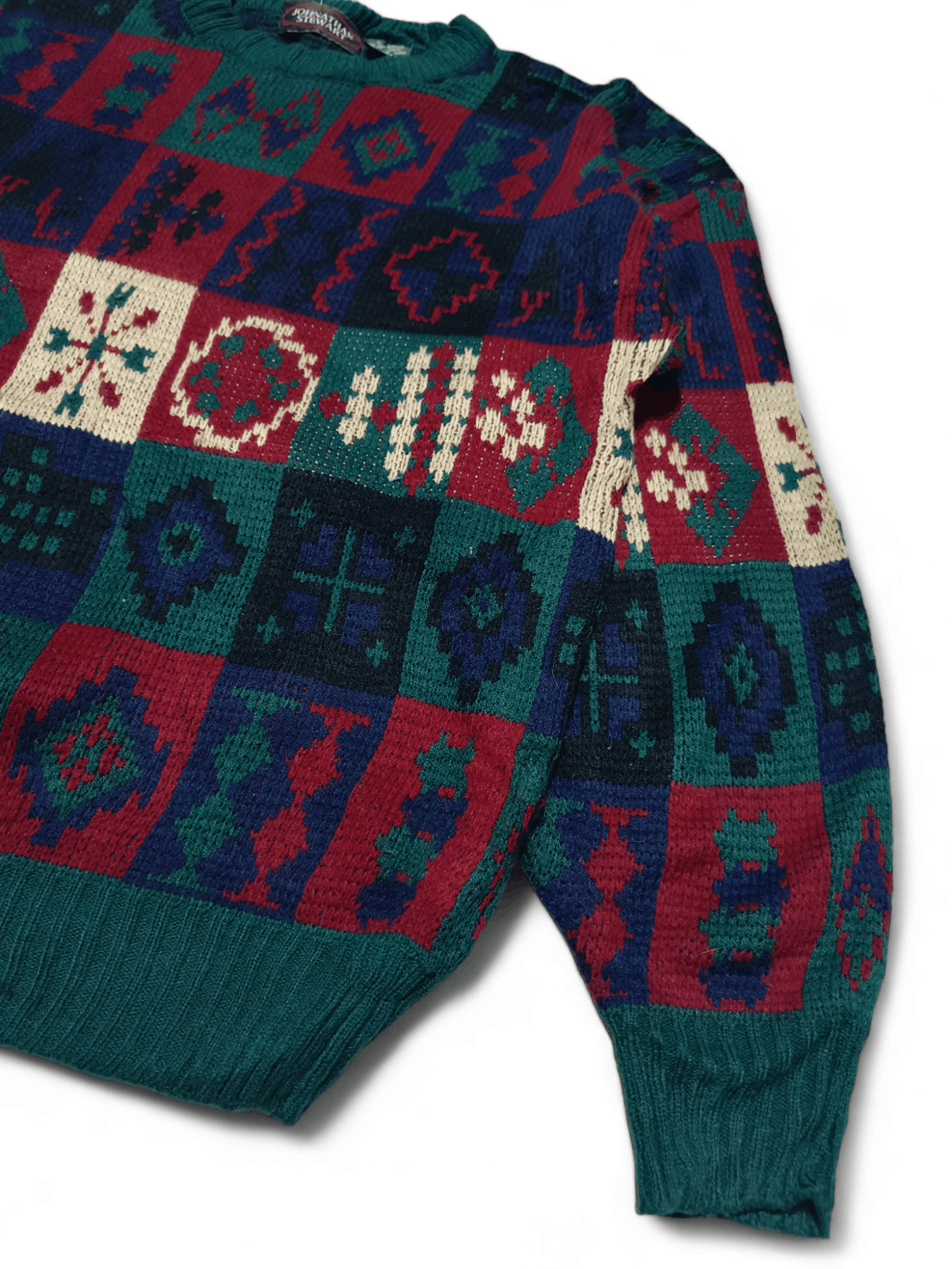 Other Vintage 80s JOHNATHAN STEWART Ethnic Motifs Knit Sweater Size US L / EU 52-54 / 3 - 4 Thumbnail