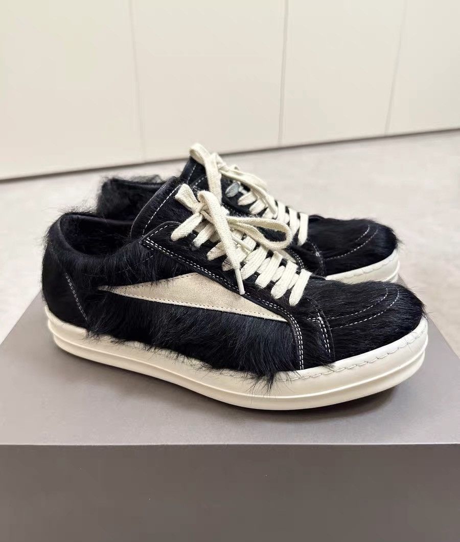 Rick Owens low-top horse hair sneakers black and white