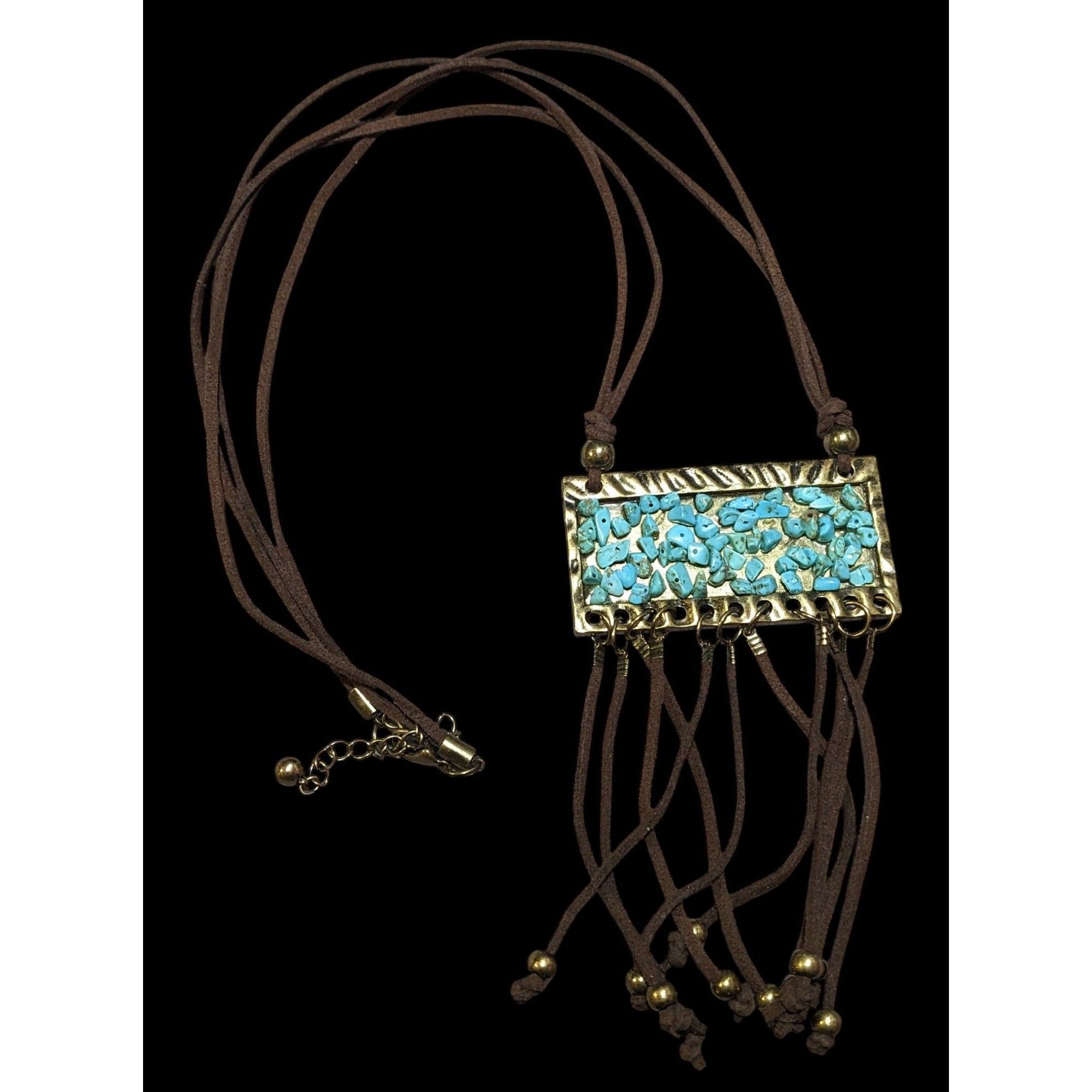 Other Southwestern Suede Turquoise Chip Fringe Pendant Necklace Size ONE SIZE - 2 Thumbnail