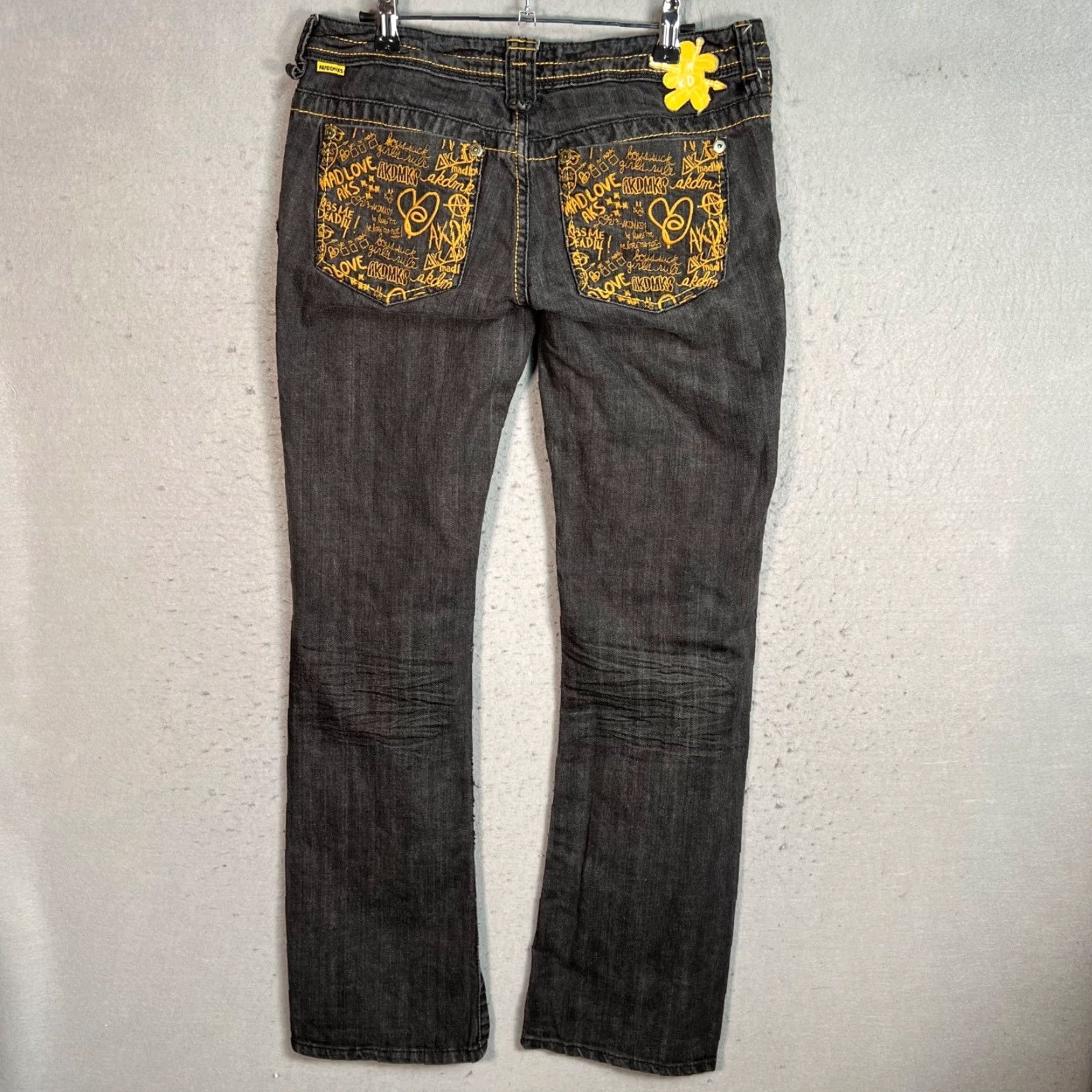 Akademiks AKADEMIKS Womens Jeans Bootcut Embroidered Black Yellow Size 28 Denim 5-Pocket Rise Low Inseam 34 Size 28" / US 6 / IT 42 - 2 Thumbnail