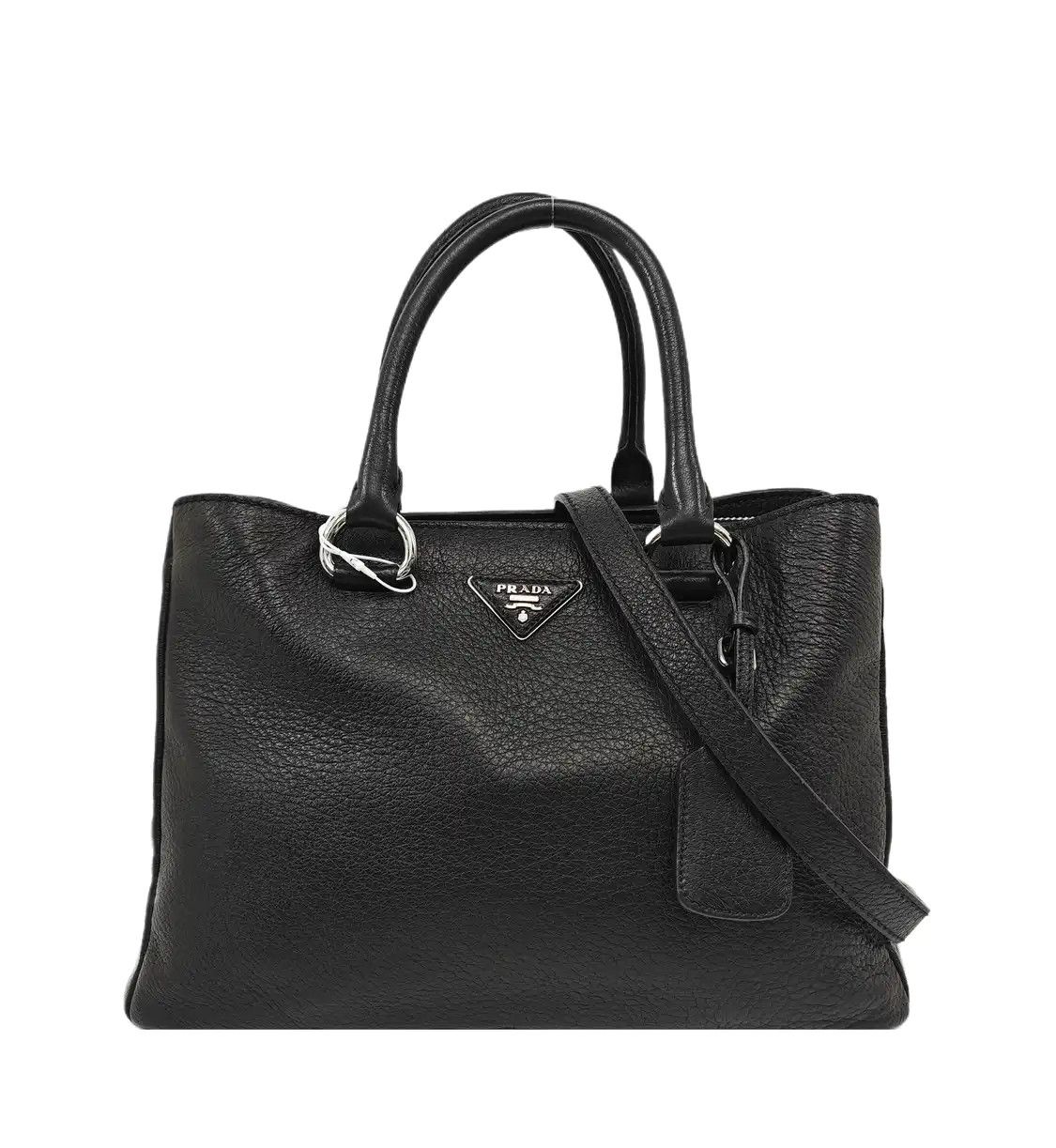 Prada PRADA Vitello black deerskin logo shoulder bag handbag silver hardware detachabl Size ONE SIZE - 1 Thumbnail