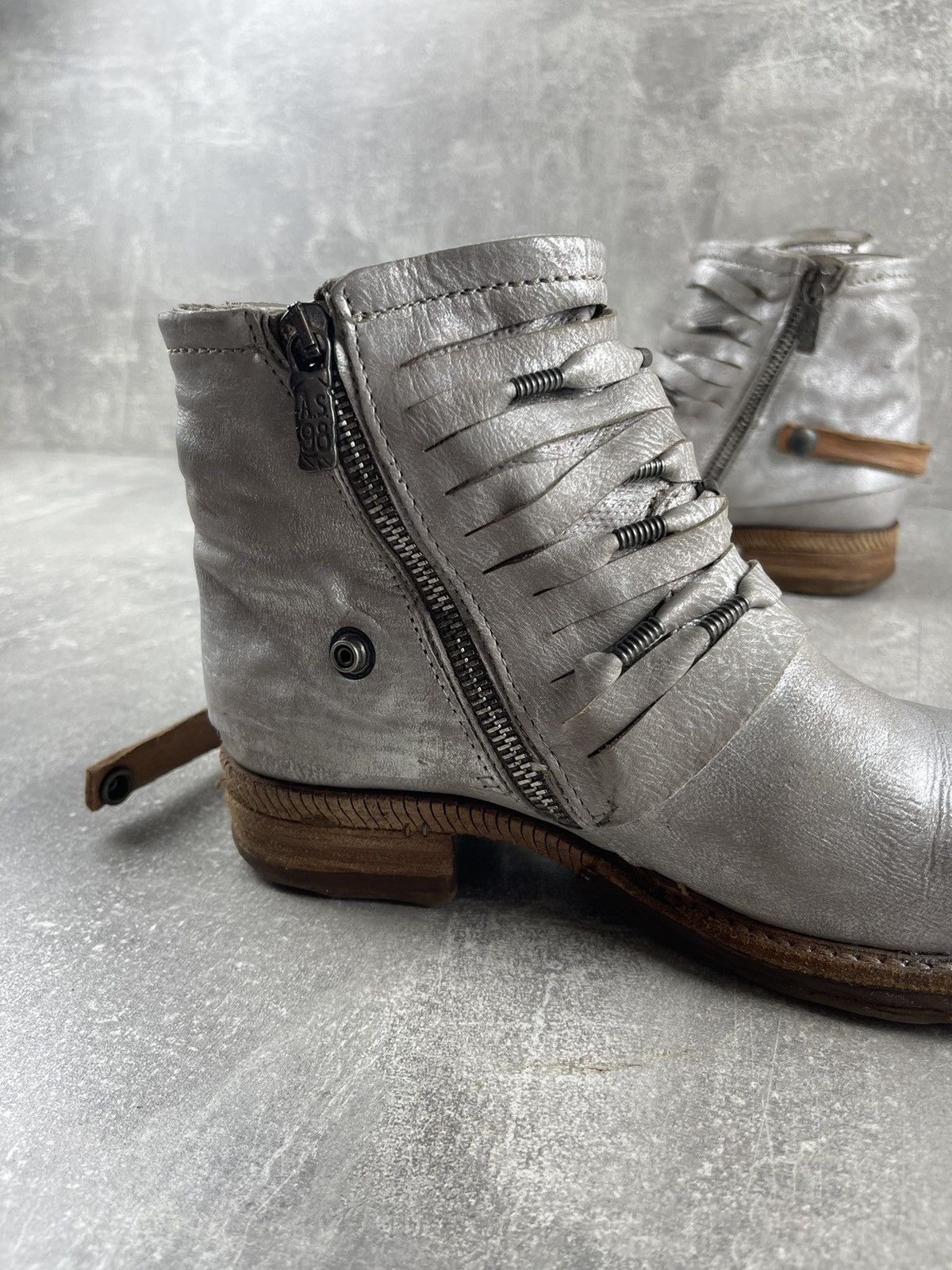 Vintage A.S.98 Archive Silver Straps Glitter Leather Boots Size US 7 / IT 37 - 8 Thumbnail