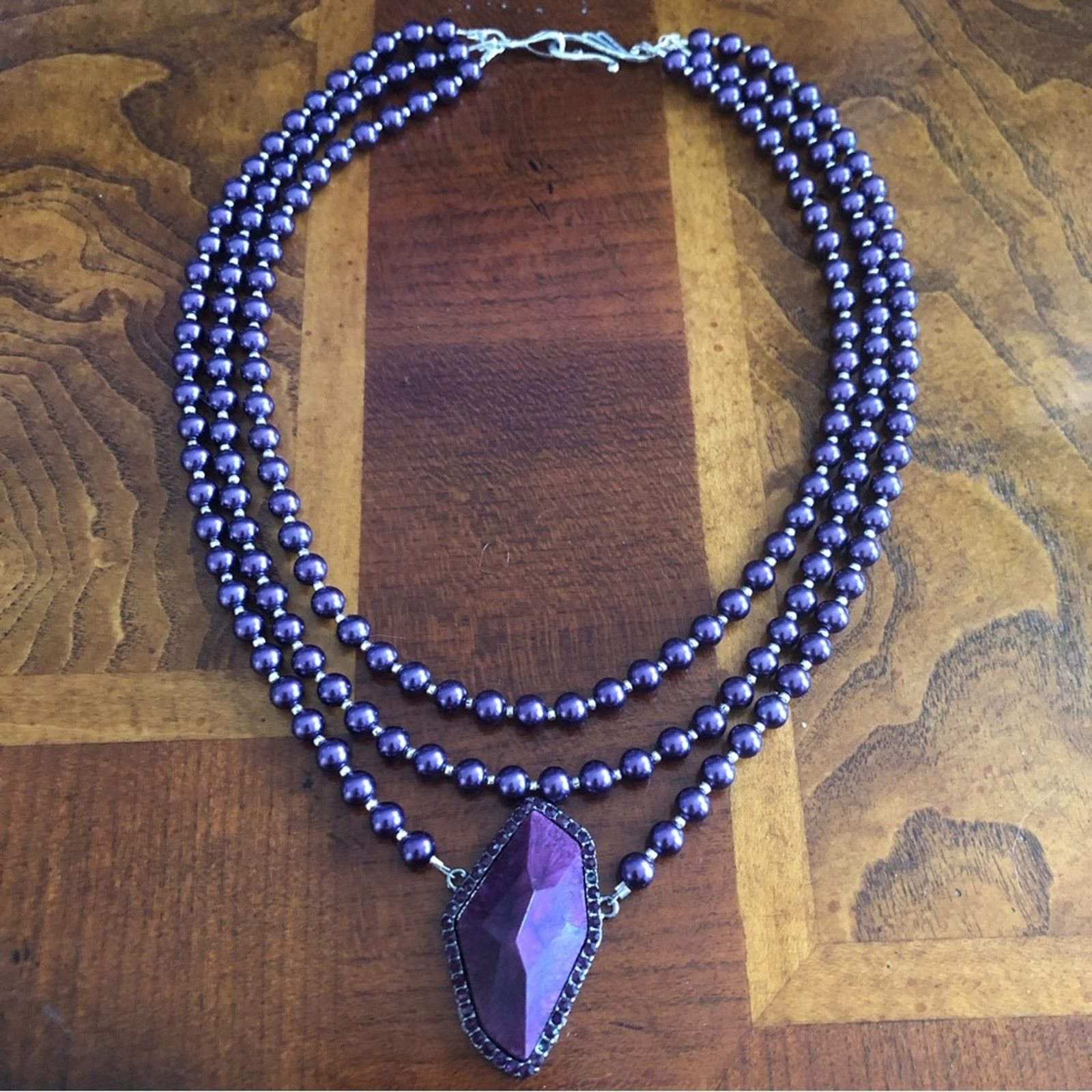 Handmade Handcrafted repurpose large faceted stone Pearl necklace Size ONE SIZE - 8 Thumbnail