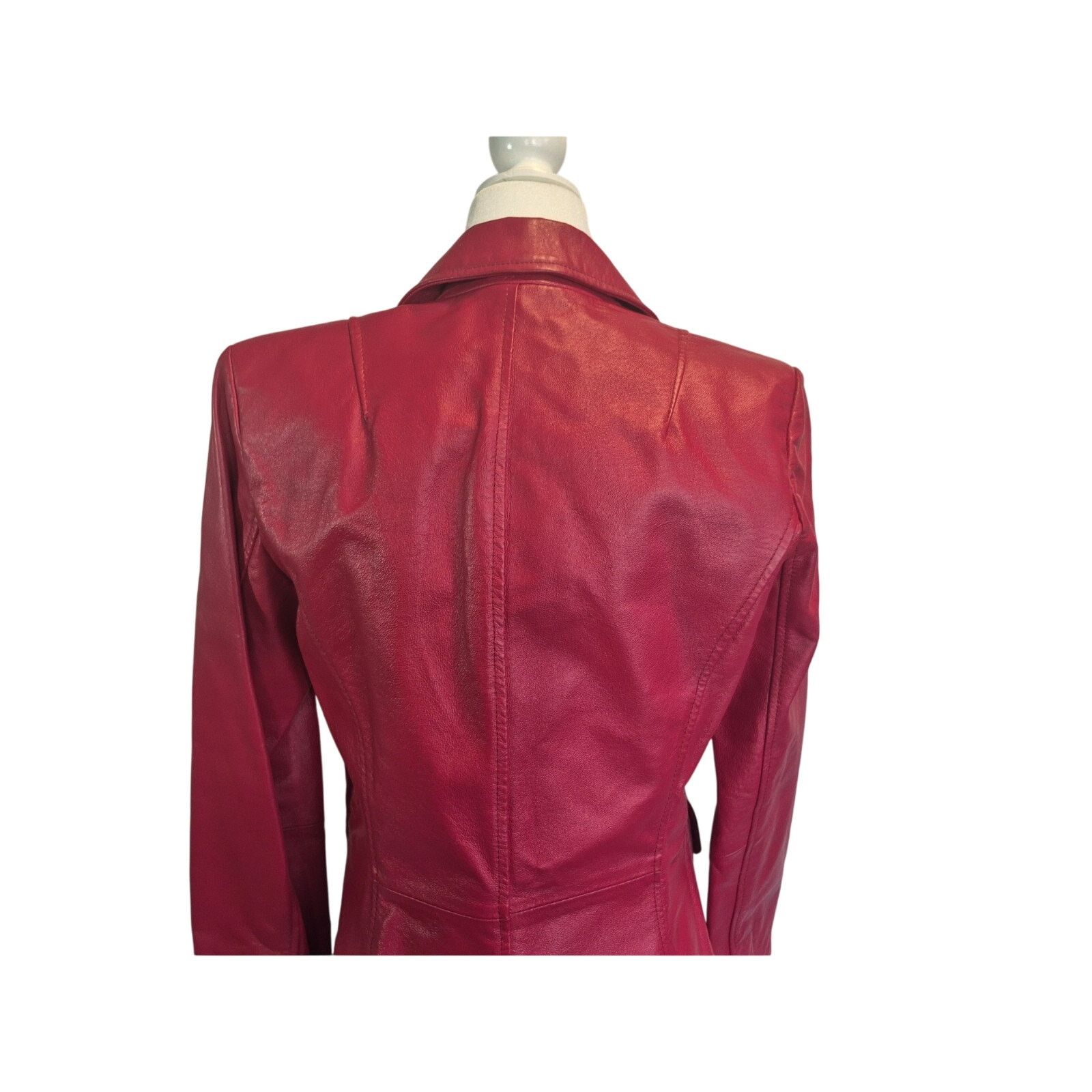 Worthington Worthington Red Leather Two Button L Fitted Jacket XS Size XS / US 0-2 / IT 36-38 - 6 Thumbnail