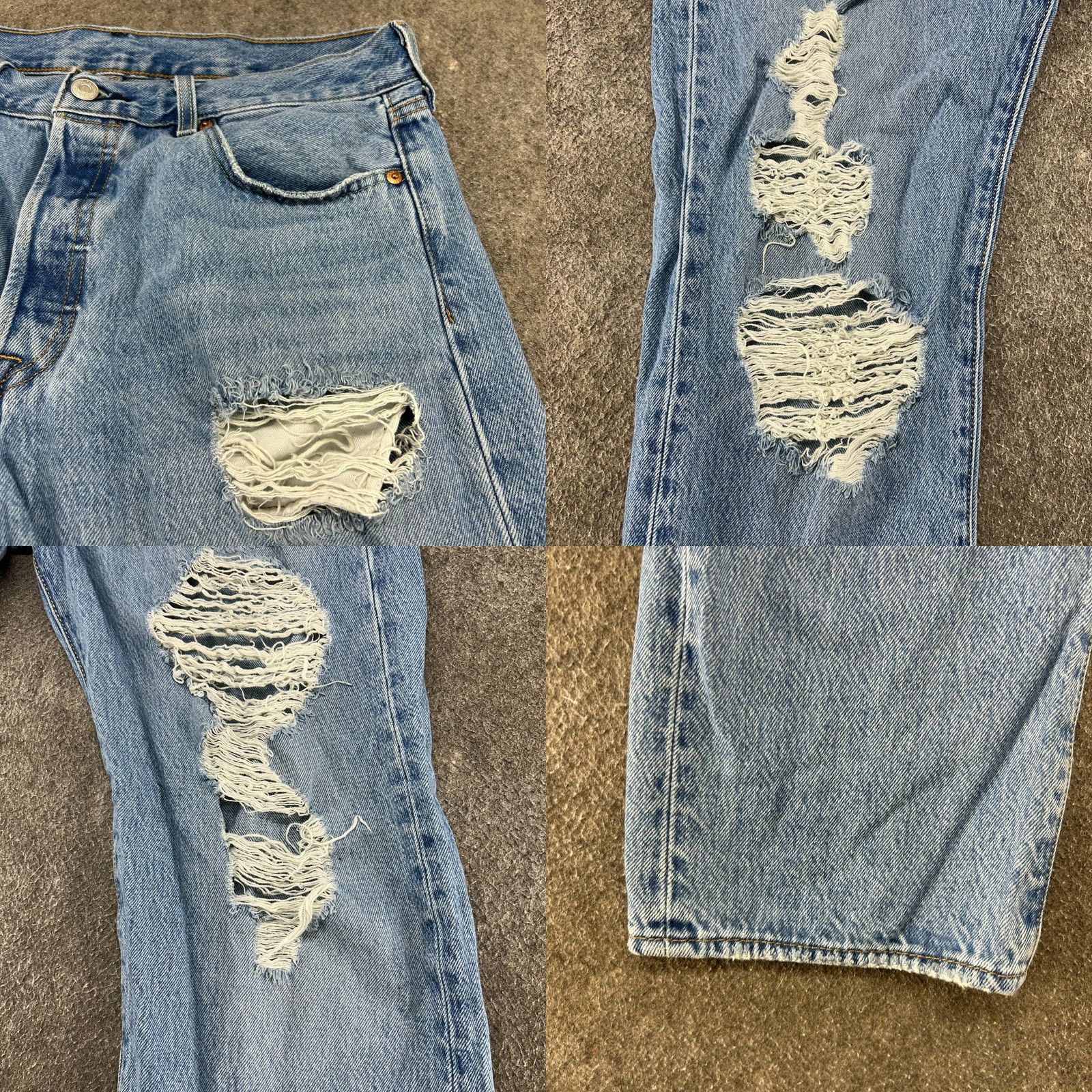 Levi's VINTAGE Levi's 501 Jeans Mens 33x30 Straight Regular Light Wash Distressed Denim Blue Jeans Mens Regular 501 Series Retro Distressed Pockets 5-Pocket Size US 33 - 8 Thumbnail