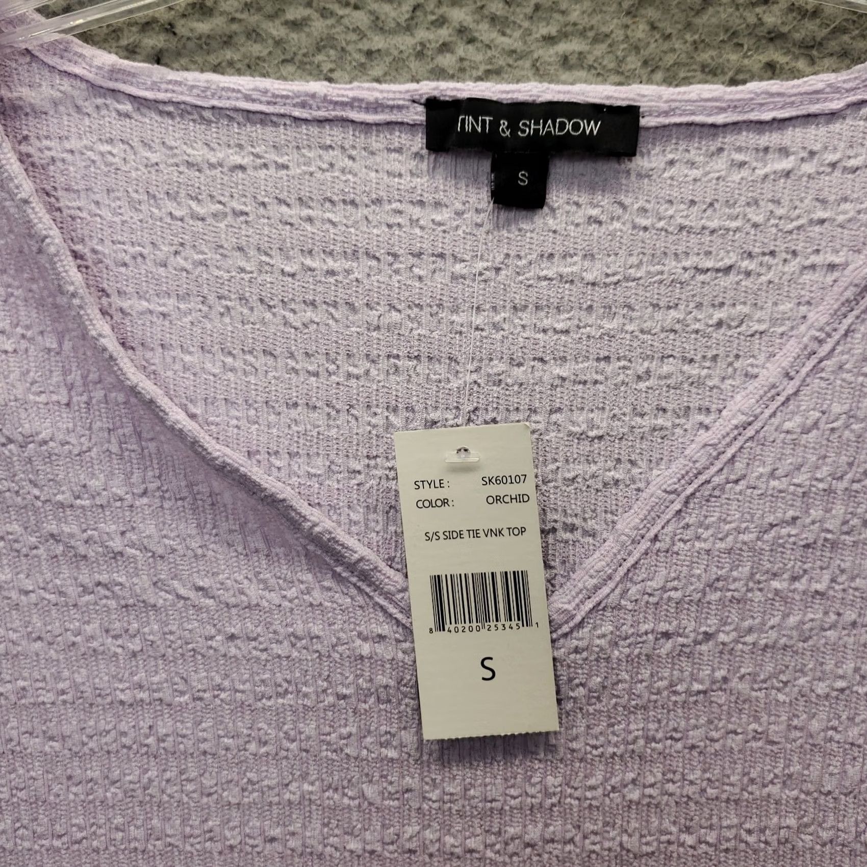 Vintage Tint & Shadow Blouse Top Womens S Purple Textured Short Sleeve Side Tie V-Neck Body Size S / US 4 / IT 40 - 5 Thumbnail