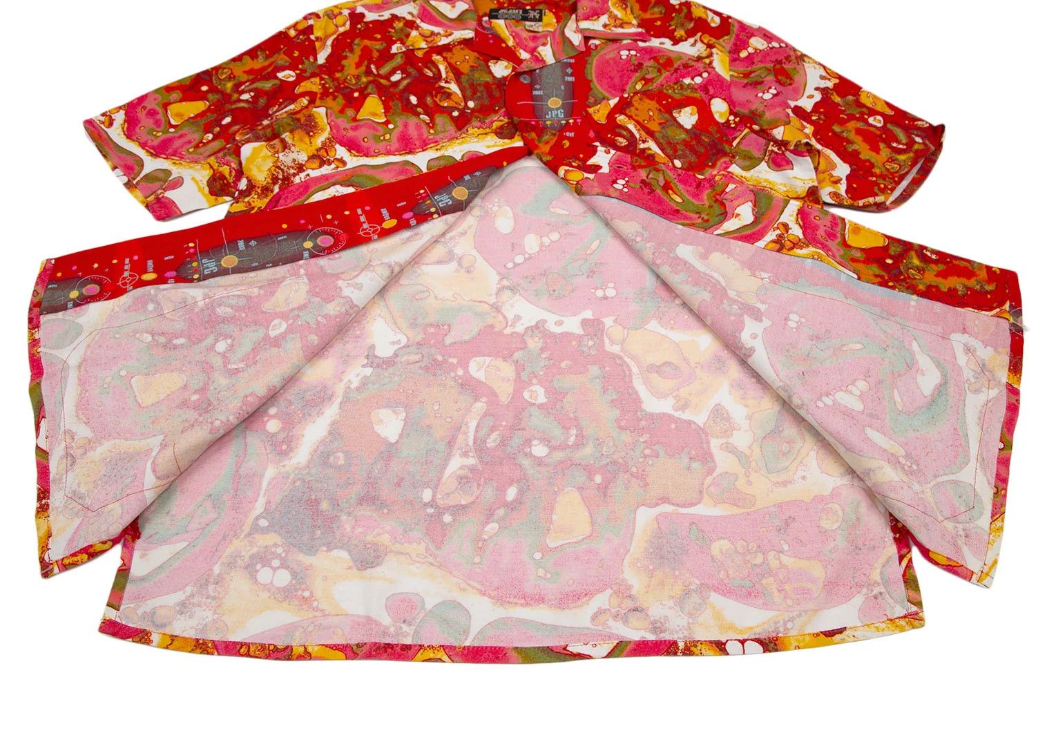 Jean Paul Gaultier Psychedelic Print Rayon Short Sleeve Shirt Red Multi M Size US M / EU 48-50 / 2 - 11 Thumbnail