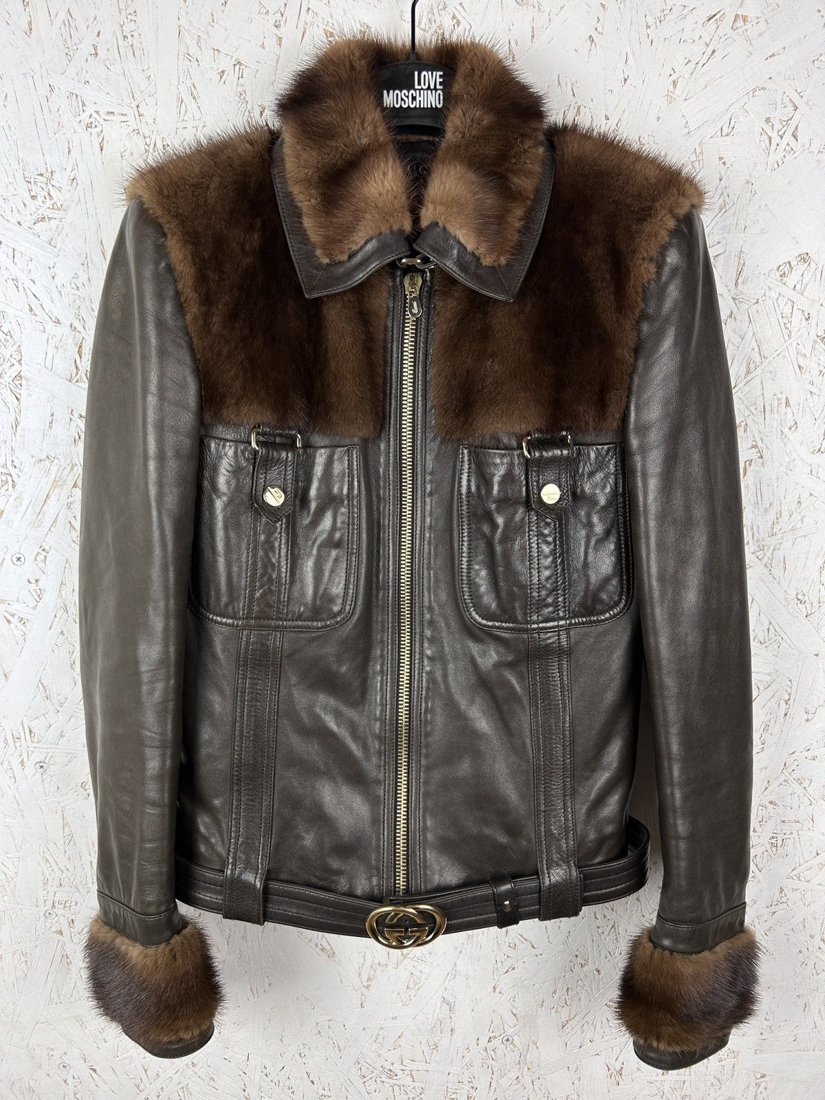 Gucci Gucci Tom Ford Brown Leather/Fur GG Leather Belt Jacket 40 Size S / US 4 / IT 40 - 1 Thumbnail