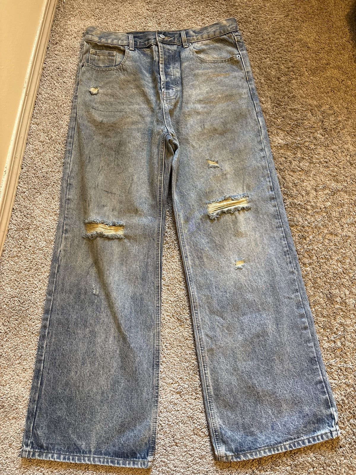 Other Mud Dyed Washed, distressed Blue Baggy Jeans Size US 35 - 1 Thumbnail