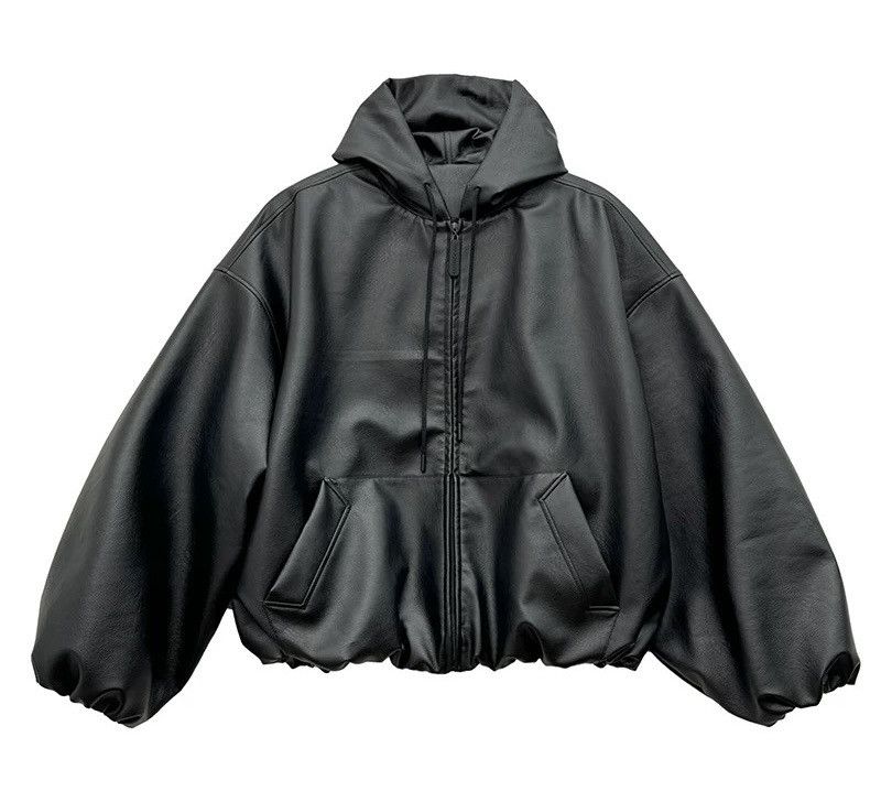 Japanese Brand × Vintage Avant garde oversized chunky pu leather hooded zip jacket Size US XL / EU 56 / 4 - 14 Thumbnail