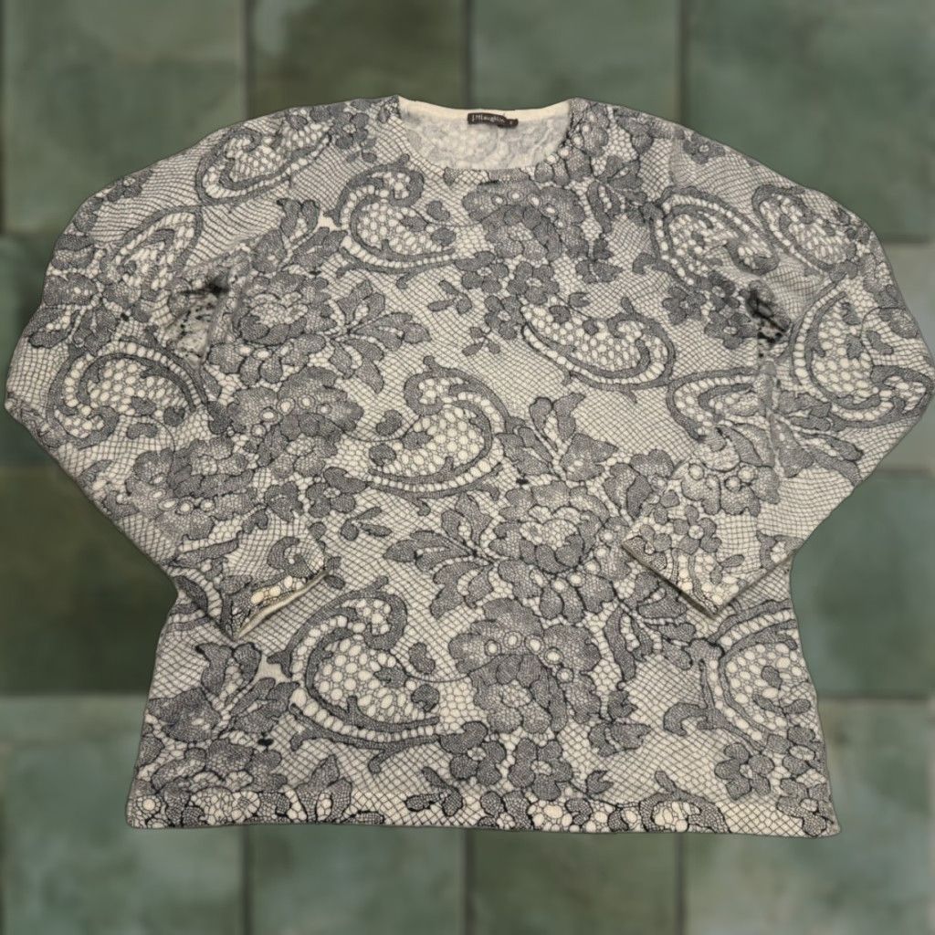 J.McLaughlin VINTAGE J. McLaughlin Gray Paisley Floral 100% Cashmere Crew Neck Sweater S Womens Gray Paisley Floral Pullover Seasonal Knitwear Size S / US 4 / IT 40 - 1 Thumbnail