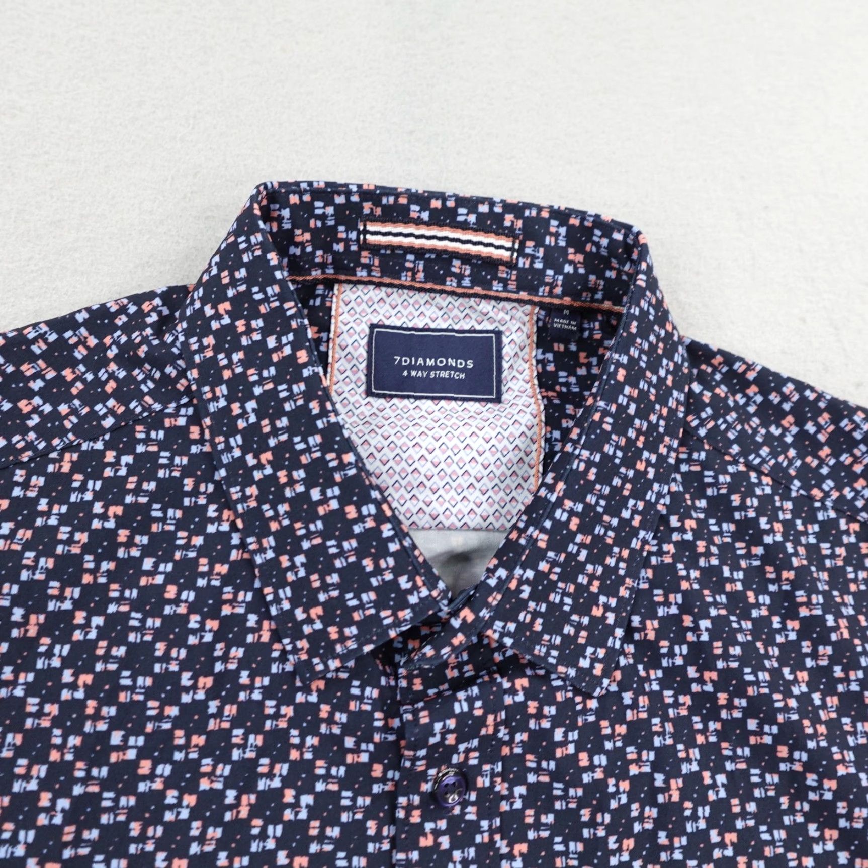 Vintage 7 Diamonds Shirt Mens Medium Blue Pink 4 Way Stretch Button Up Performance Flex Geometric Size US M / EU 48-50 / 2 - 2 Thumbnail