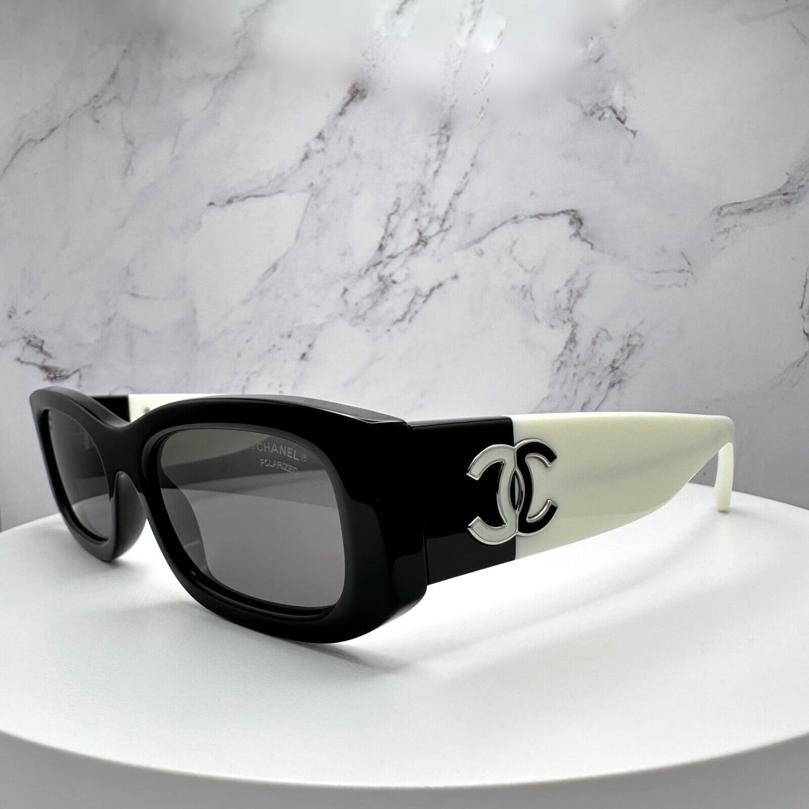 New CHANEL Sunglasses Black White Polarized CC Logo
