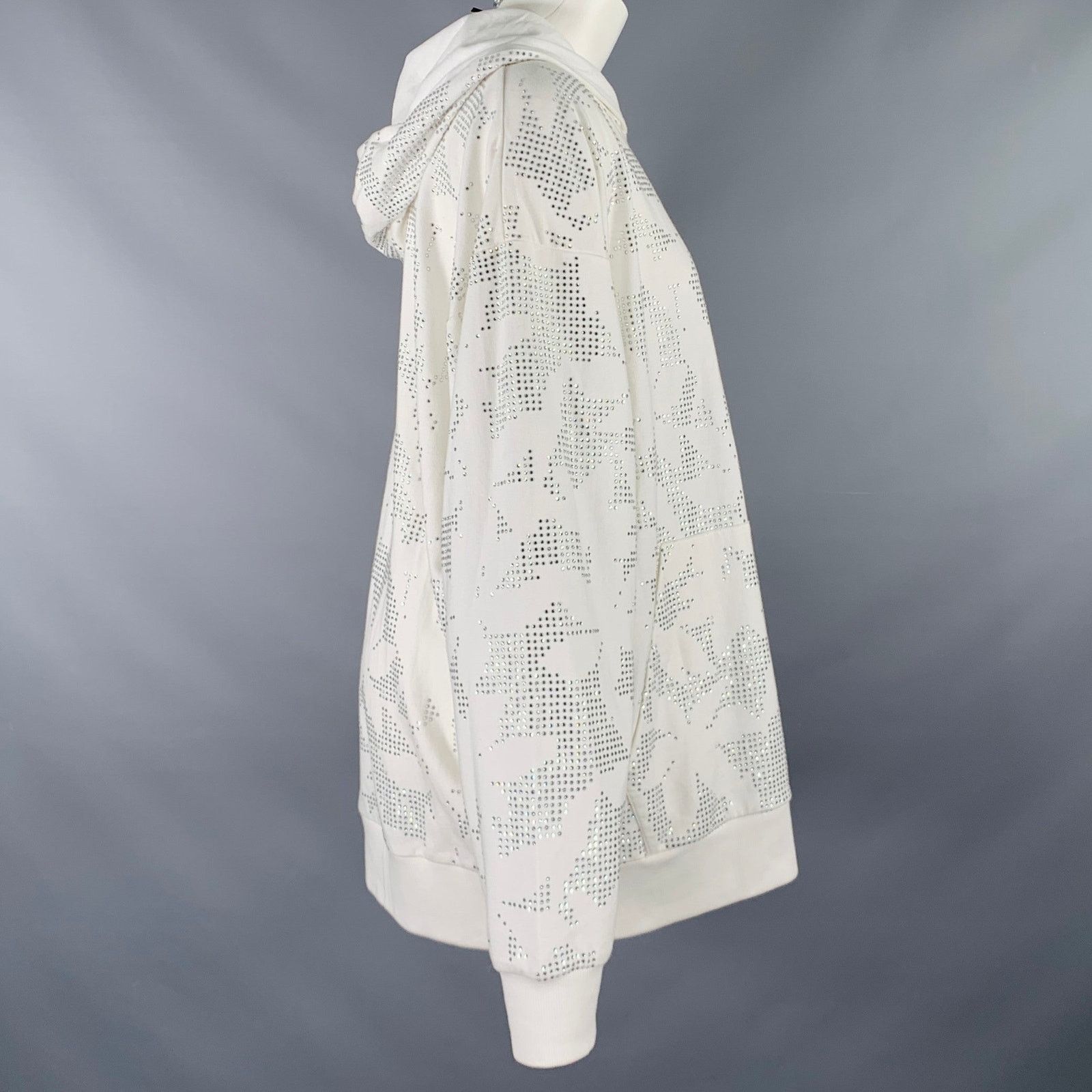 Other S White Silver Cotton Floral Rhinestone Hooded Sweater Size S / US 4 / IT 40 - 3 Thumbnail