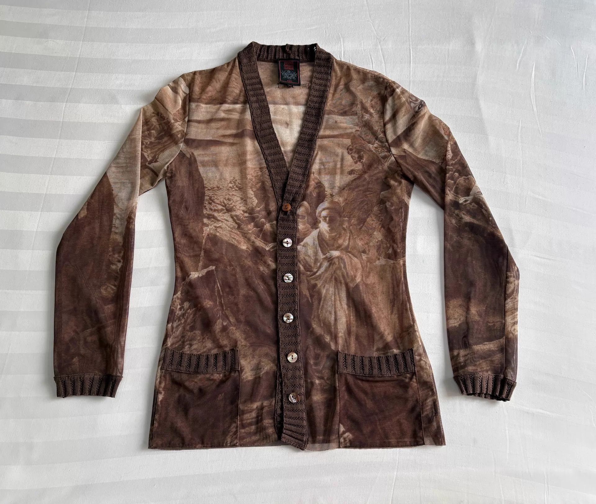 Jean Paul Gaultier JPG Religious Figure Knit Mesh Cardigan 40 Vintage Size S / US 4 / IT 40 - 2 Thumbnail
