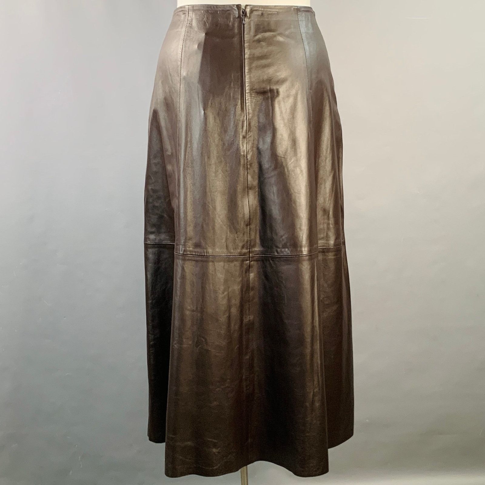 Other IRIS & INK Size 16 Brown Lambskin Leather A-Line Midi Skirt Size 38" / US 16 / IT 52 - 2 Thumbnail
