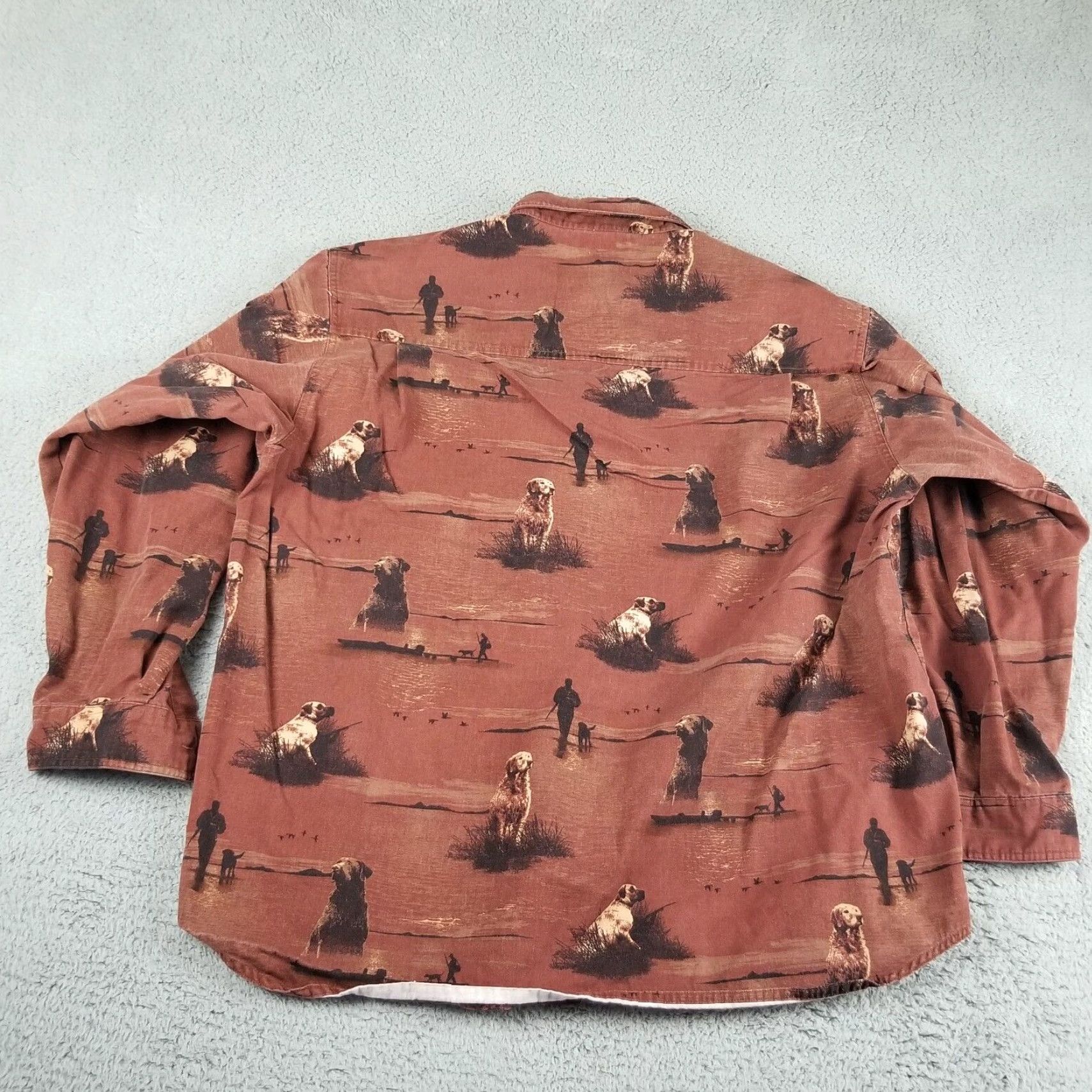 Vintage Columbia River Lodge AOP Button Shirt Dog Print Brown Mens 2XB Big Flannel Shirt 2XB Mens Size US XXL / EU 58 / 5 - 6 Thumbnail