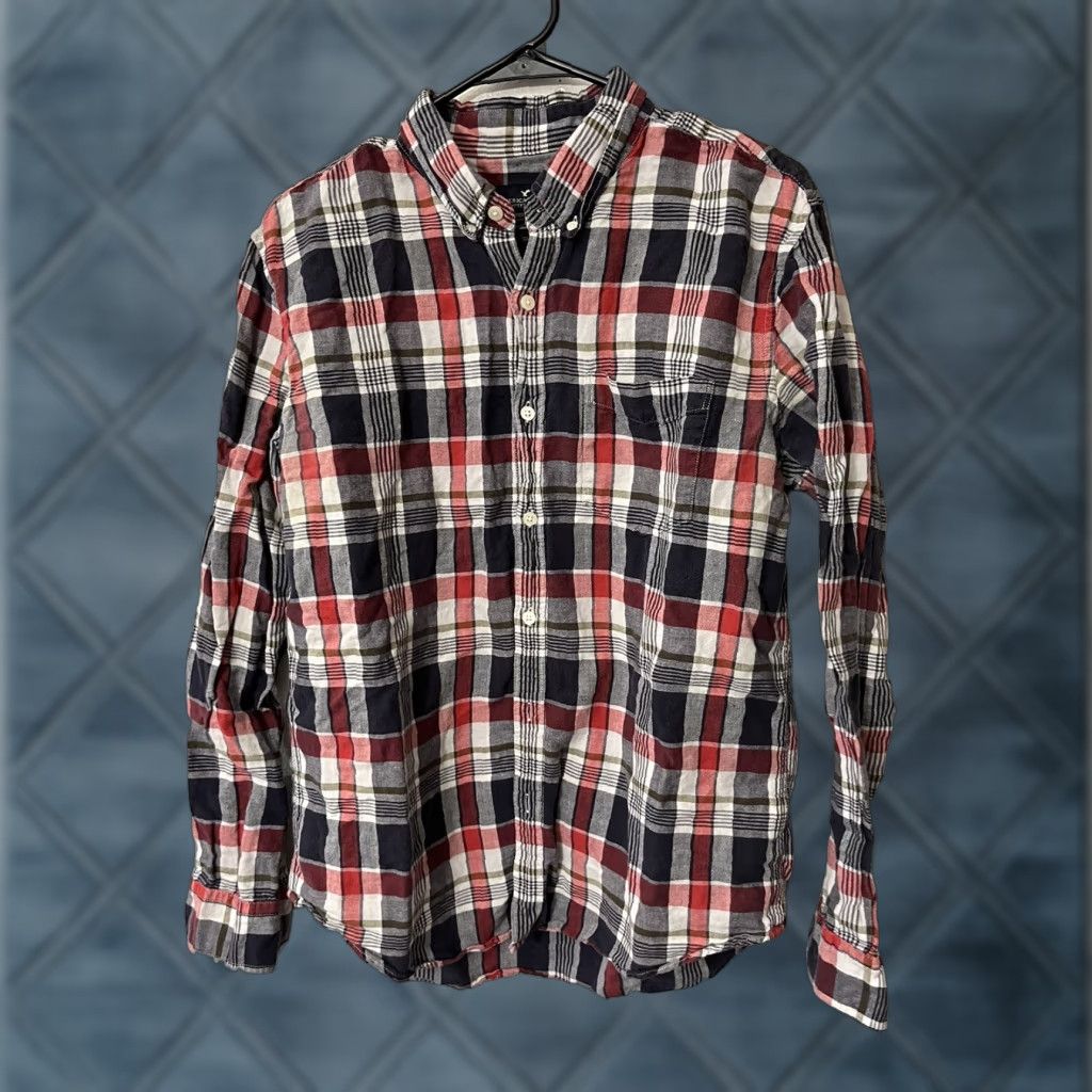 American Eagle Outfitters VINTAGE American Eagle Outfitters Button-Up Shirt Men's L Red Linen blend Plaid Button-Down Collar Classic Casual/Business/Formal Size US L / EU 52-54 / 3 - 1 Thumbnail