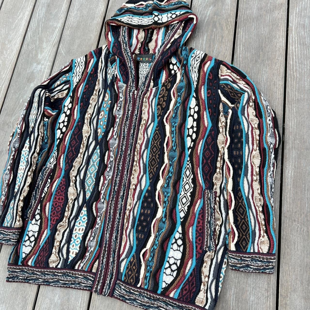 Vintage Bright Geccu 3D Multi Colour Merino Wool Hoodie Sweater Knit Size US L / EU 52-54 / 3 - 4 Thumbnail