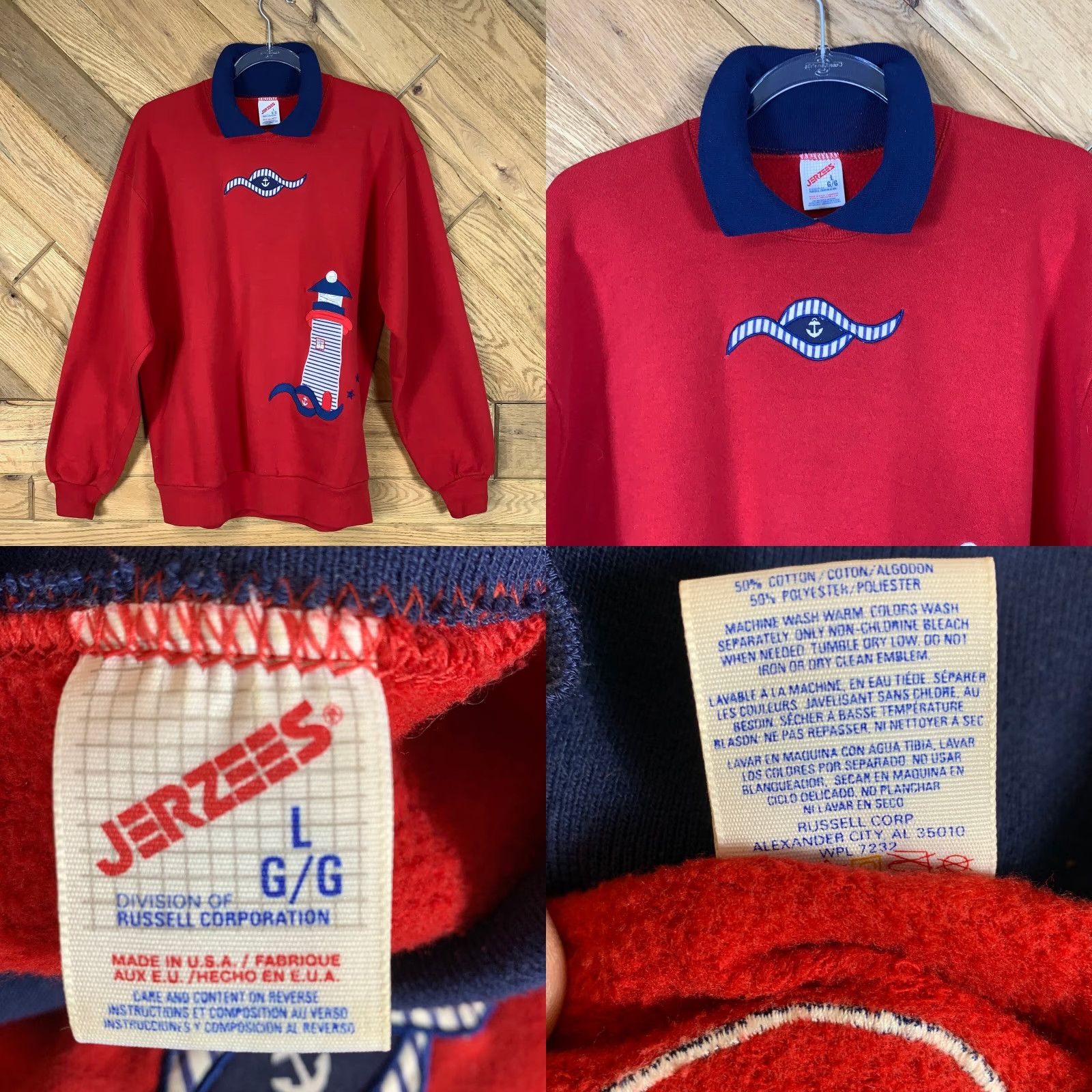 Jerzees VINTAGE Jerzees Pullover Sweater Shirt Women L Red Sailing Lighthouse Collared Size L / US 10 / IT 46 - 8 Thumbnail