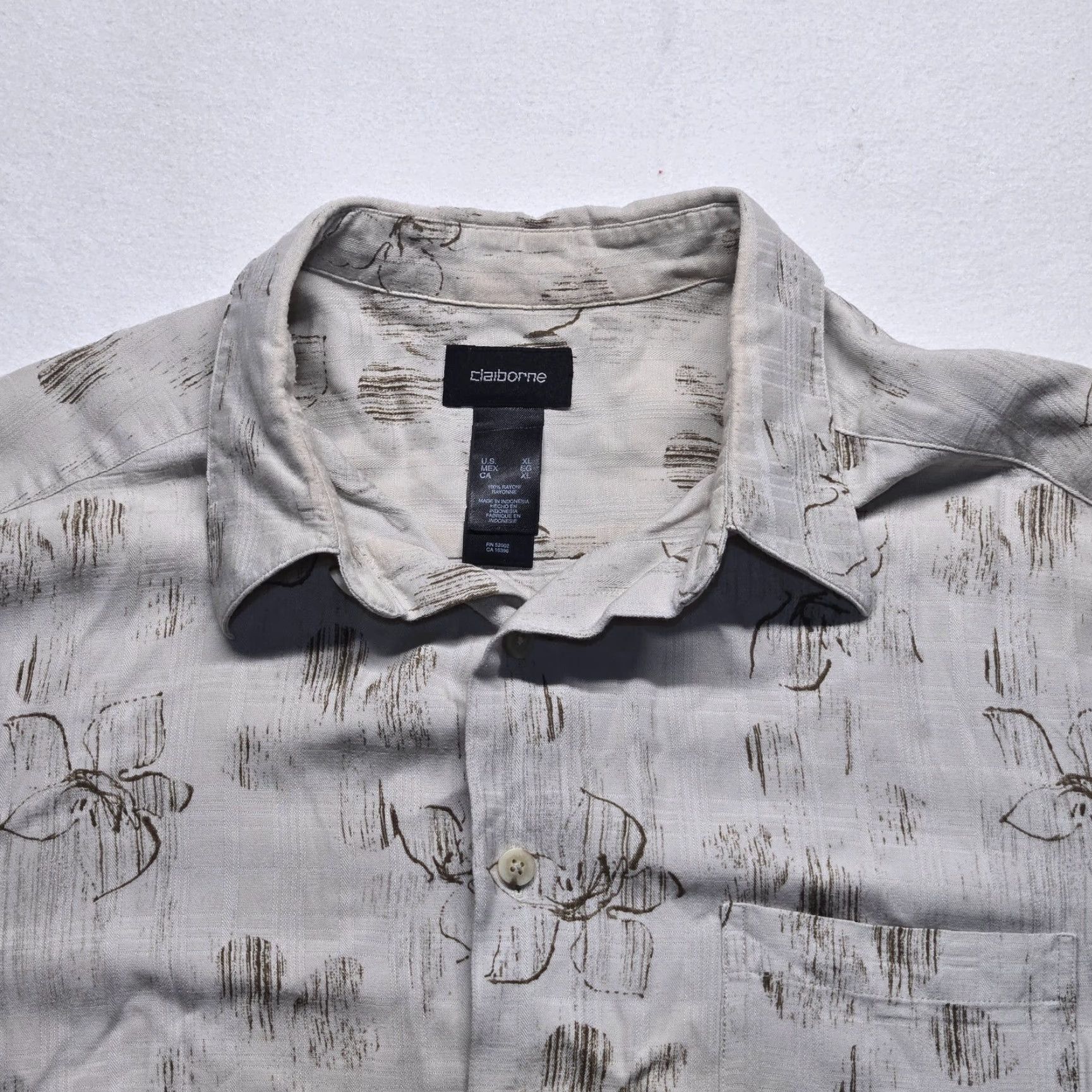 Liz Claiborne CLAIBORNE Shirt Hawaiian Button-Up Short Sleeve Adult XL Tan Brown Extra Large Mens Size US XL / EU 56 / 4 - 2 Thumbnail