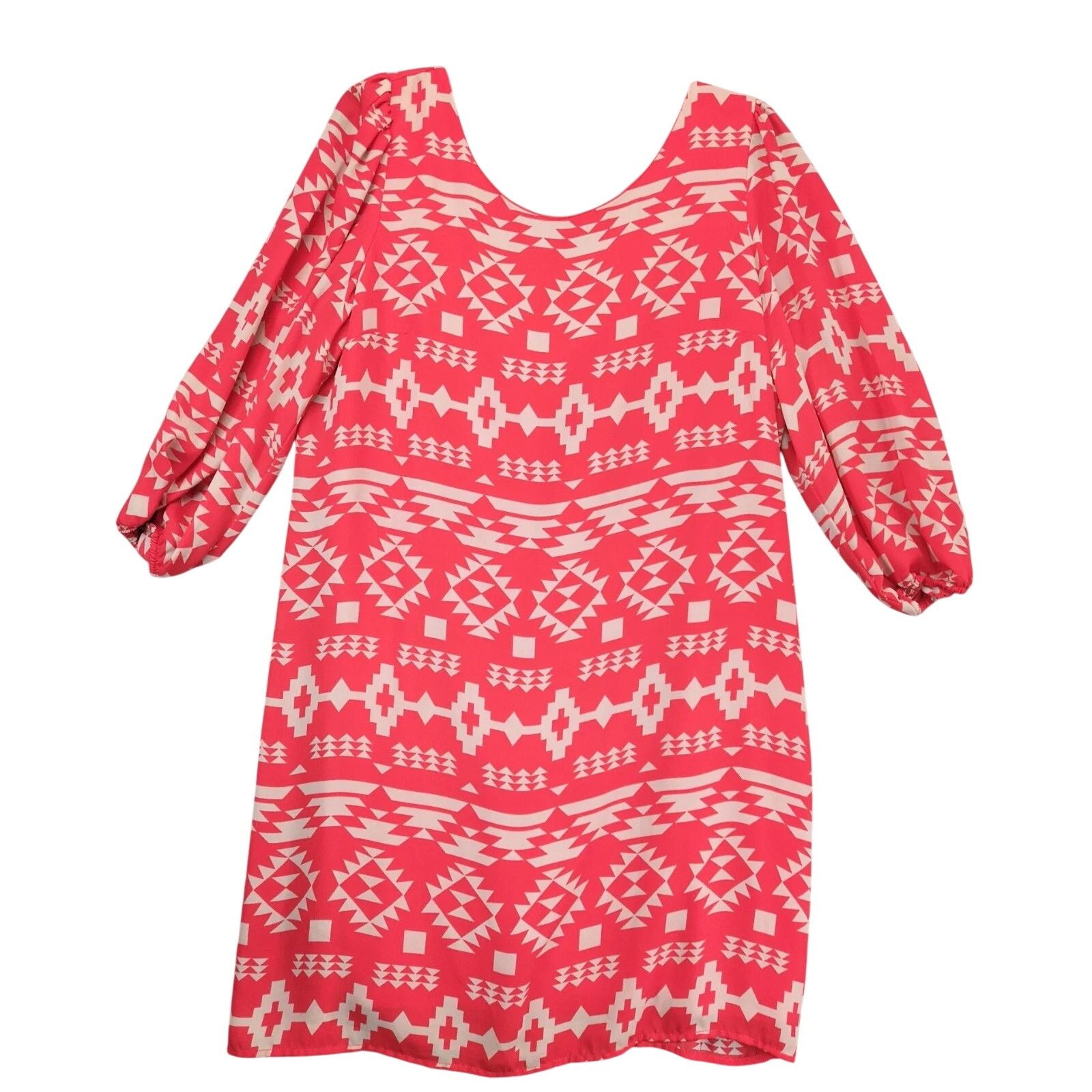 Other Takara Red Beige Aztec Dress XL Back Bow Ruffle Knee-Length Size XL / US 12-14 / IT 48-50 - 1 Thumbnail