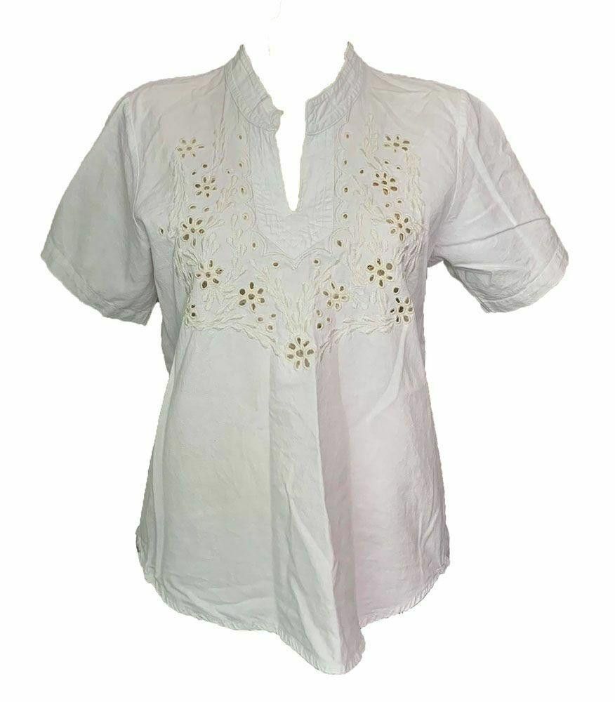 Designer Pre Owned White Hand Made Blouse S Size S / US 4 / IT 40 - 1 Thumbnail