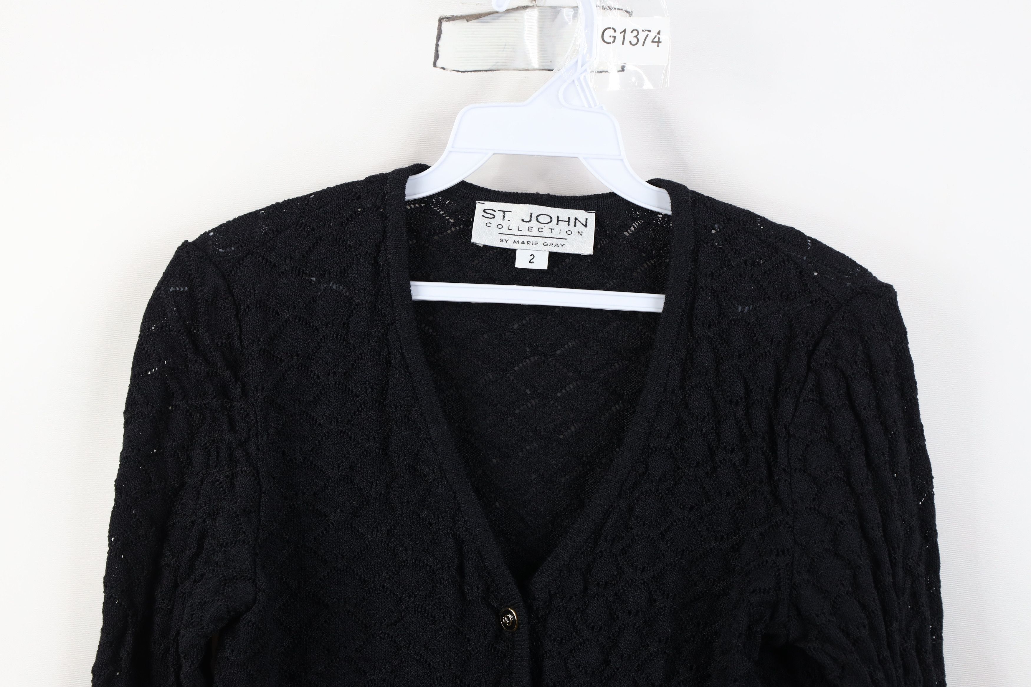St. John Vintage St John Wool Blend Crochet 3/4 Sleeve Sweater USA Size XS / US 0-2 / IT 36-38 - 2 Thumbnail